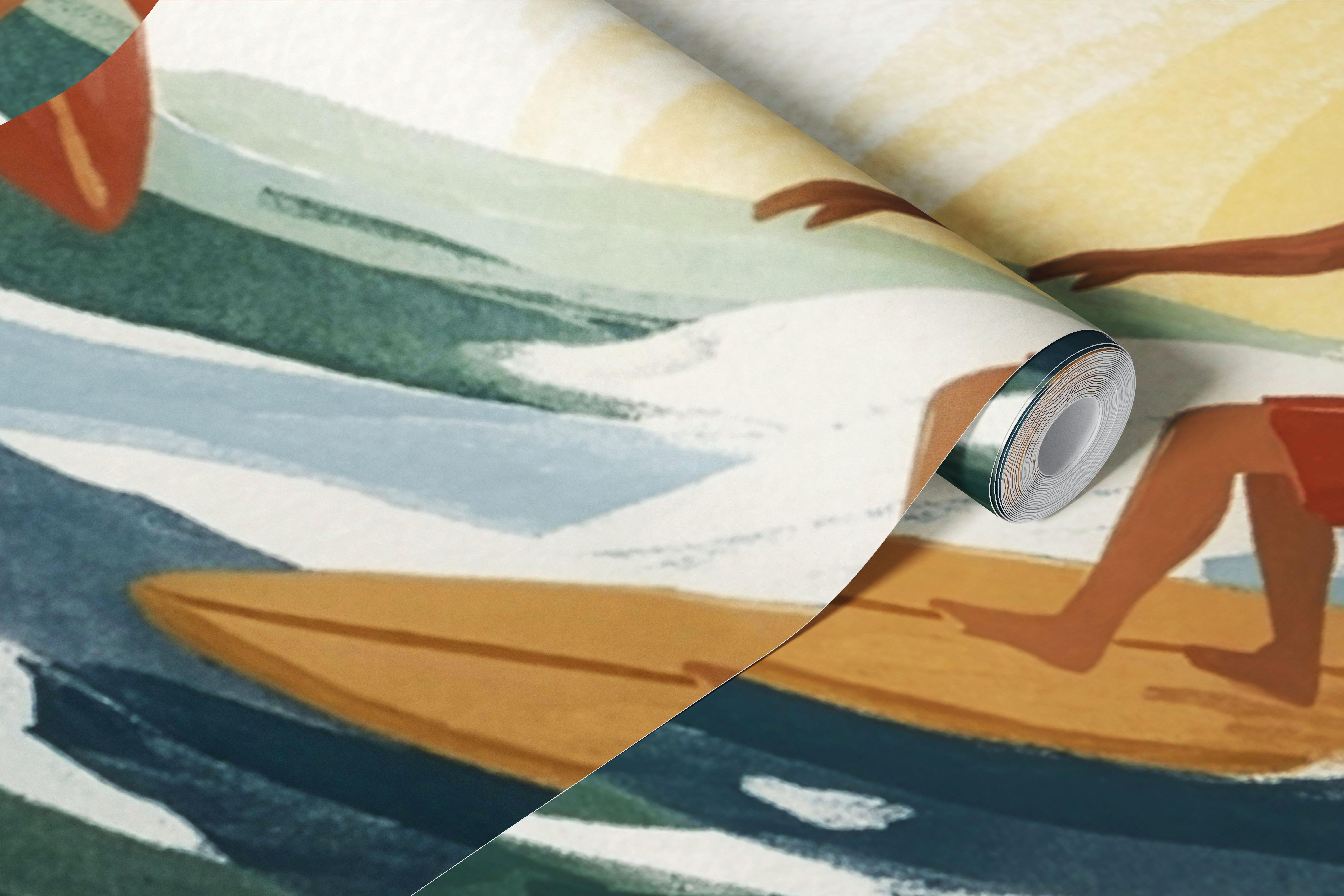 Surfing the Jungle Waves wallpaper in a room