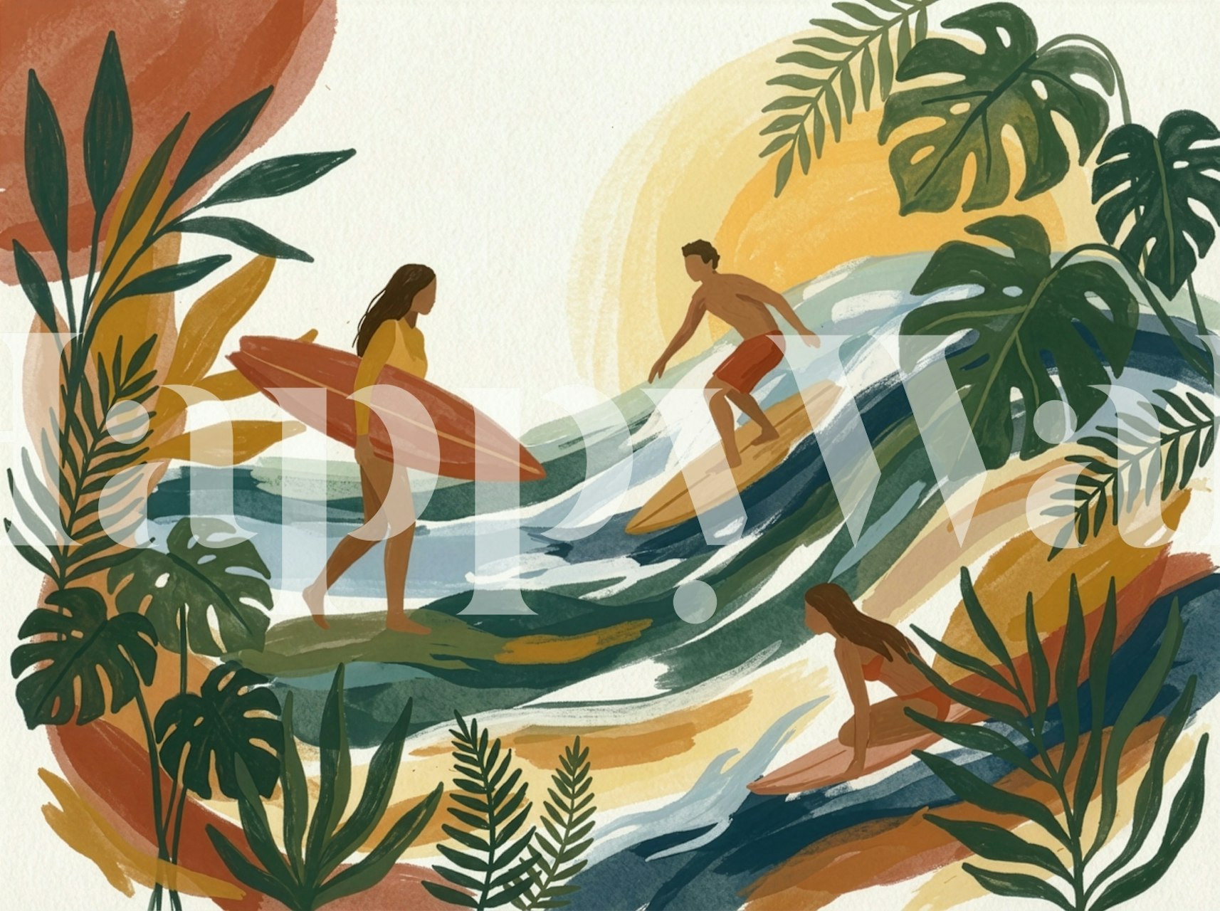 Surfing the Jungle Waves wallpaper in a room