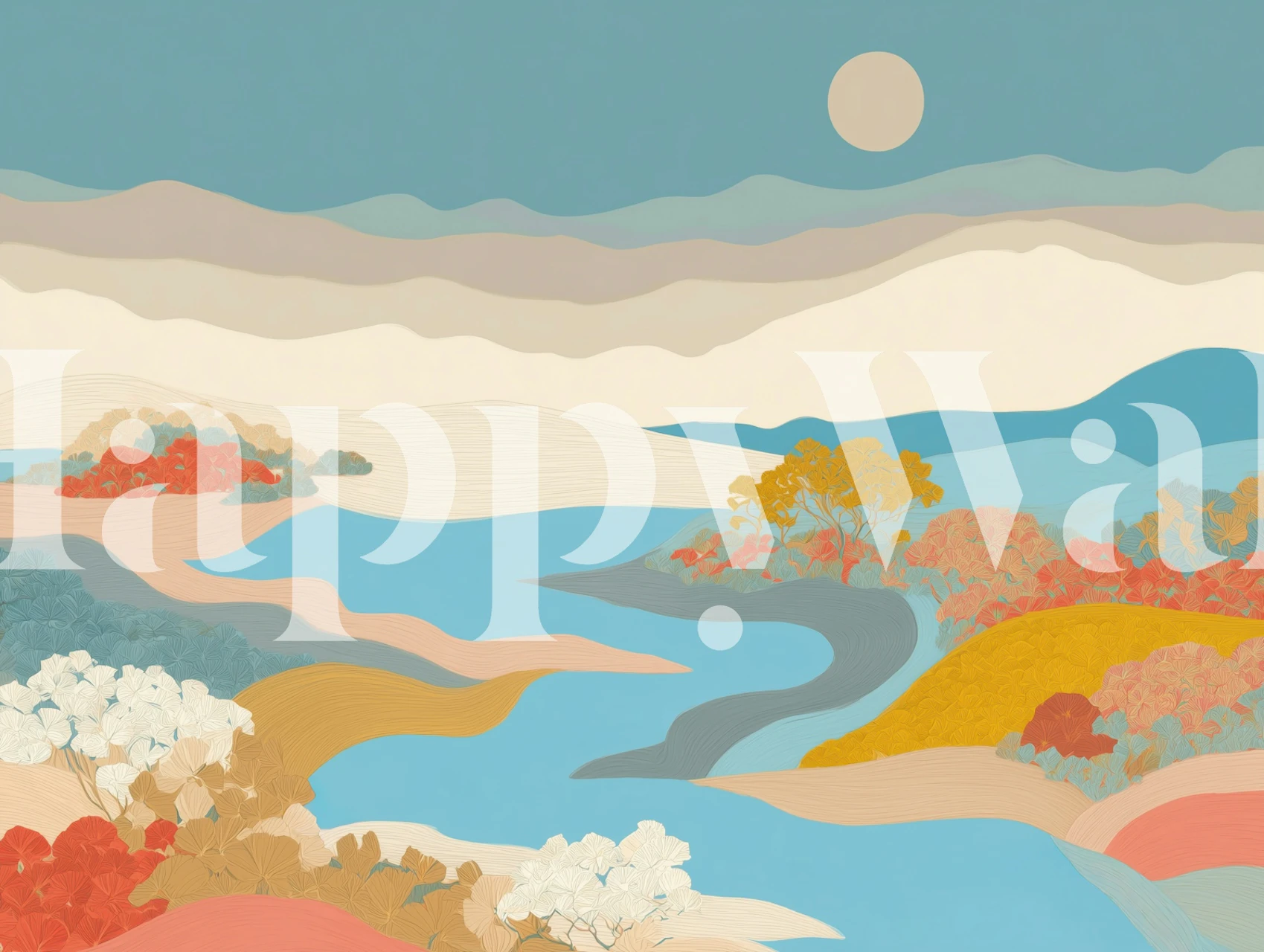 Serene Landscape Escape wallpaper in a room