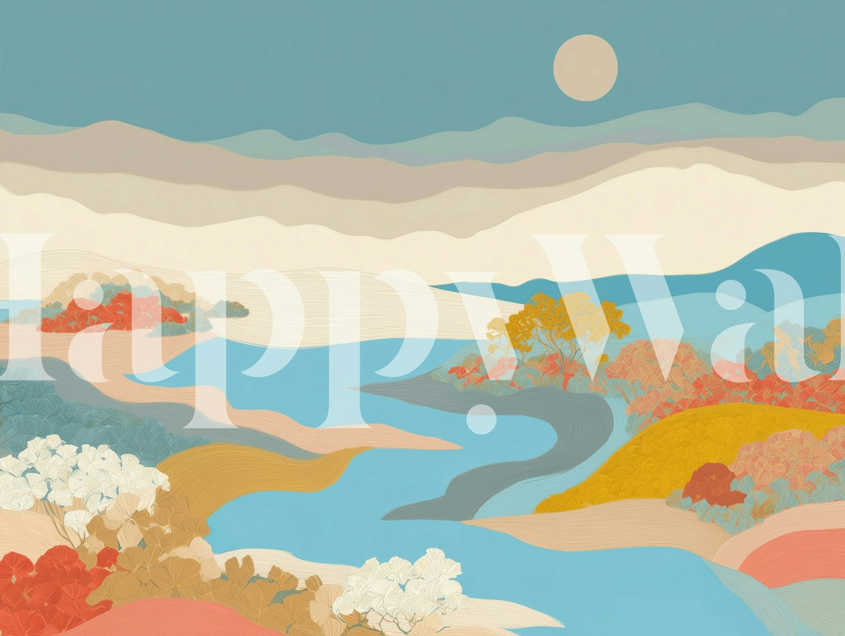 Serene Landscape Escape papel pintado en una habitación