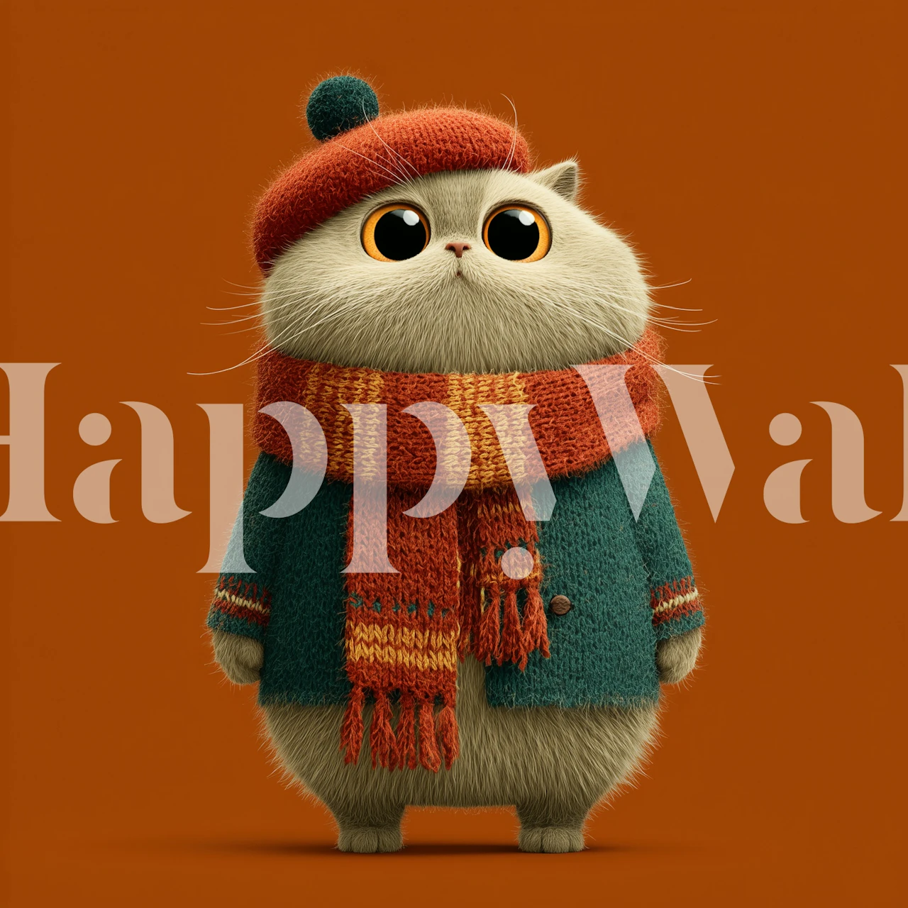 Cozy cat in winter wear wallpaper