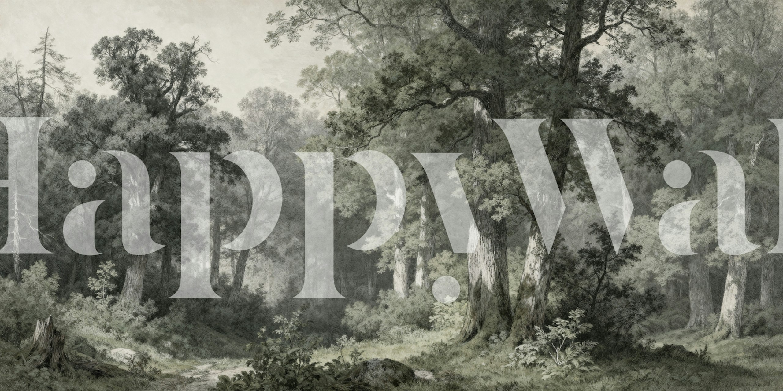 Peaceful forest wallpaper in a room