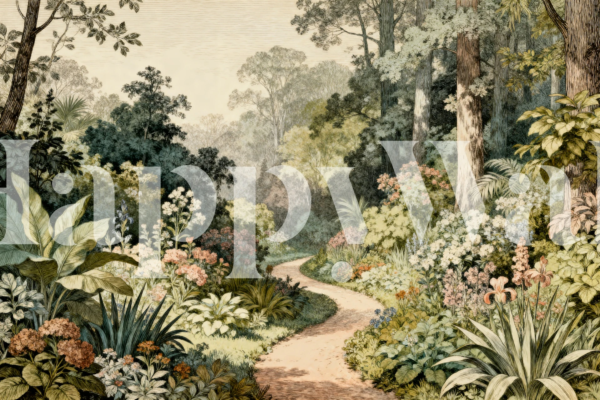 Tranquil Woodland Garden wallpaper in a room