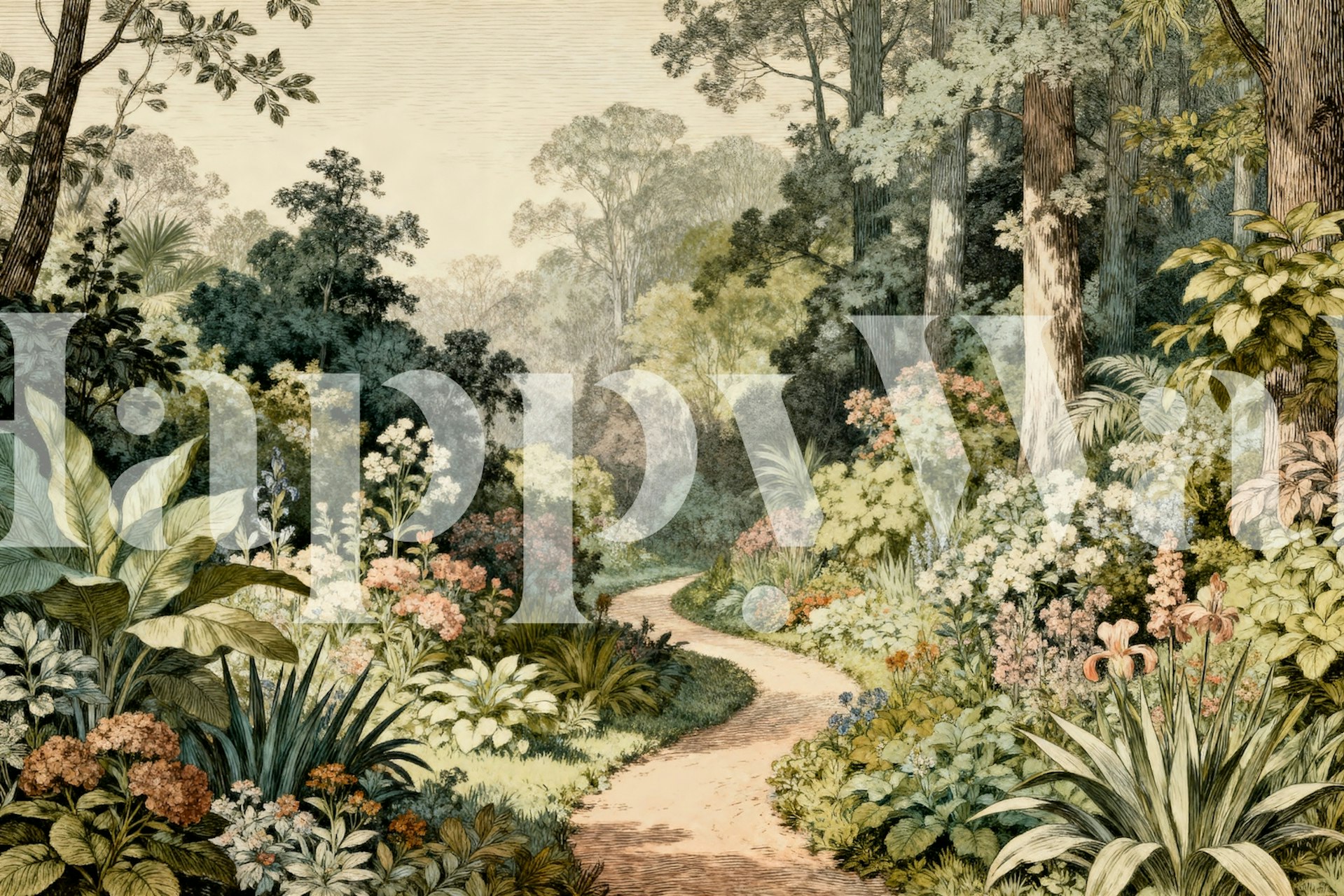 Tranquil Woodland Garden wallpaper in a room