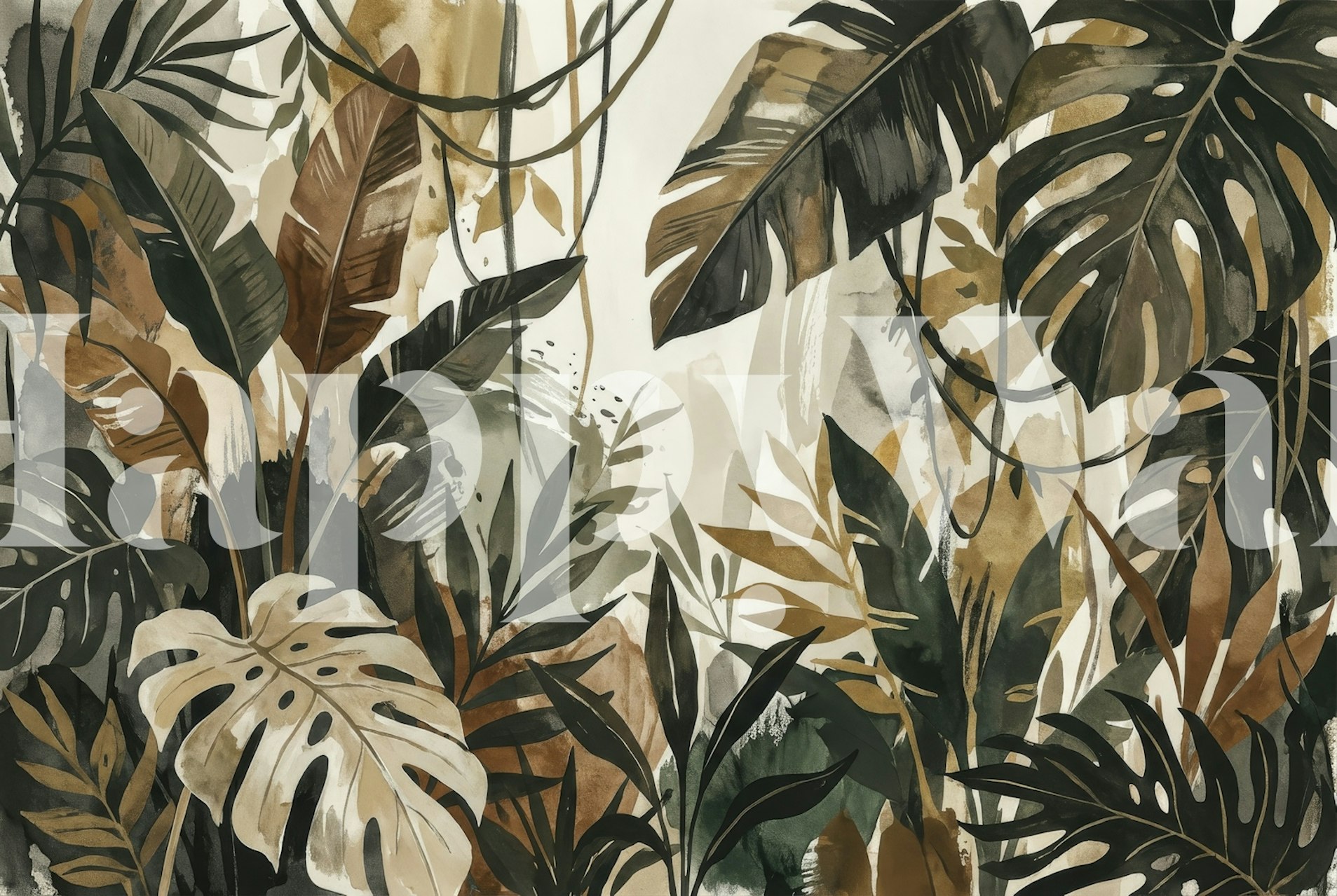 Tapeta Earthy Foliage Art u modernoj sobi