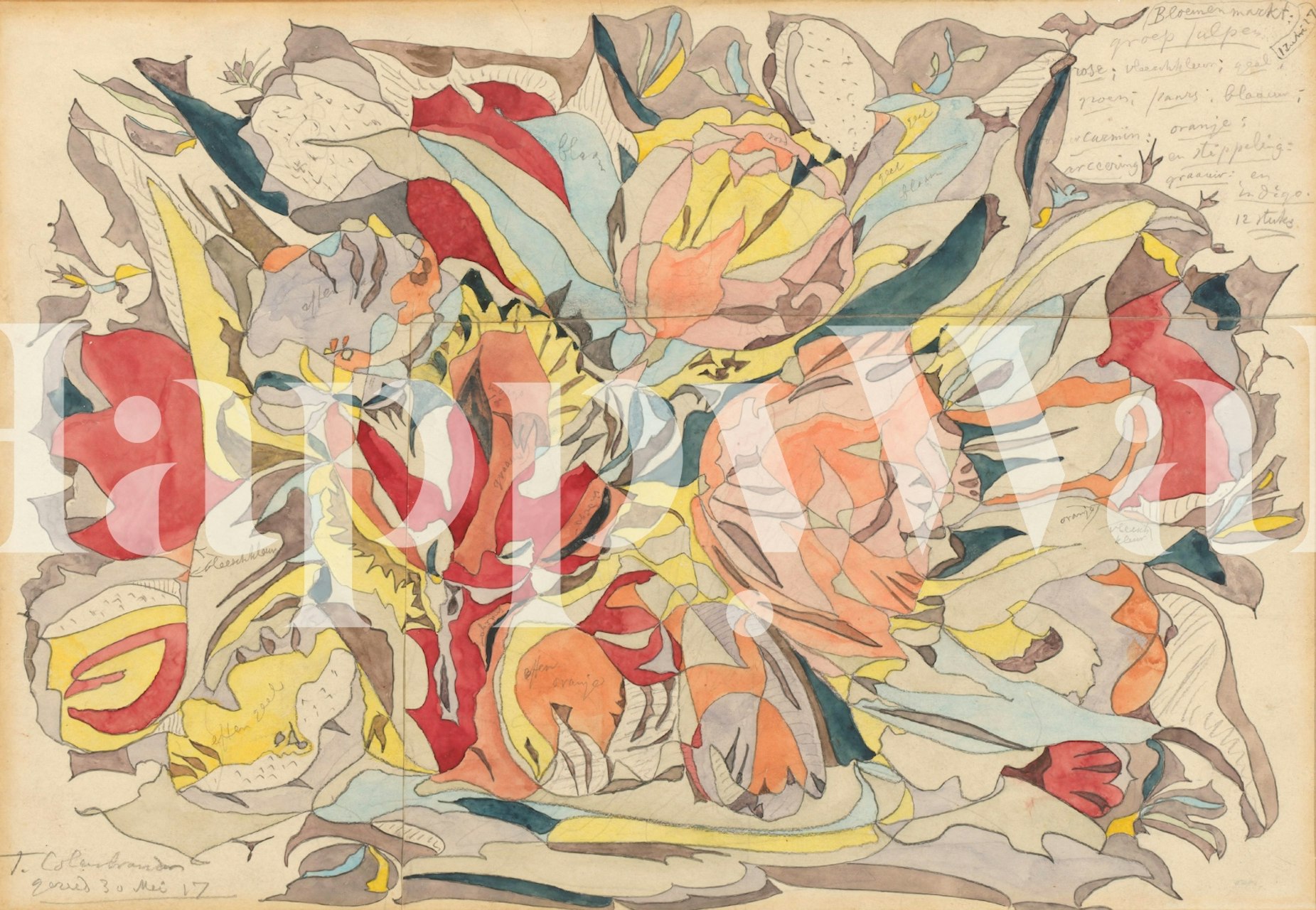 Abstract Flowers - Aster tapet i et rum