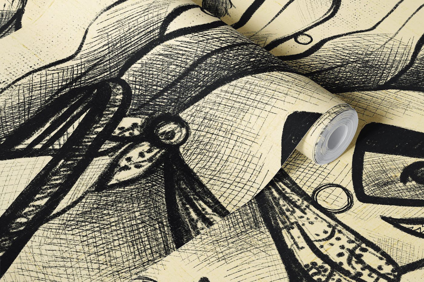 Surreal Underwater Adventure Cat Diver Shark wallpaper roll