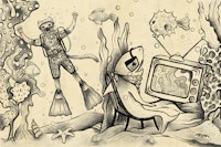 Surreal Underwater Adventure Cat Diver Shark wallpaper