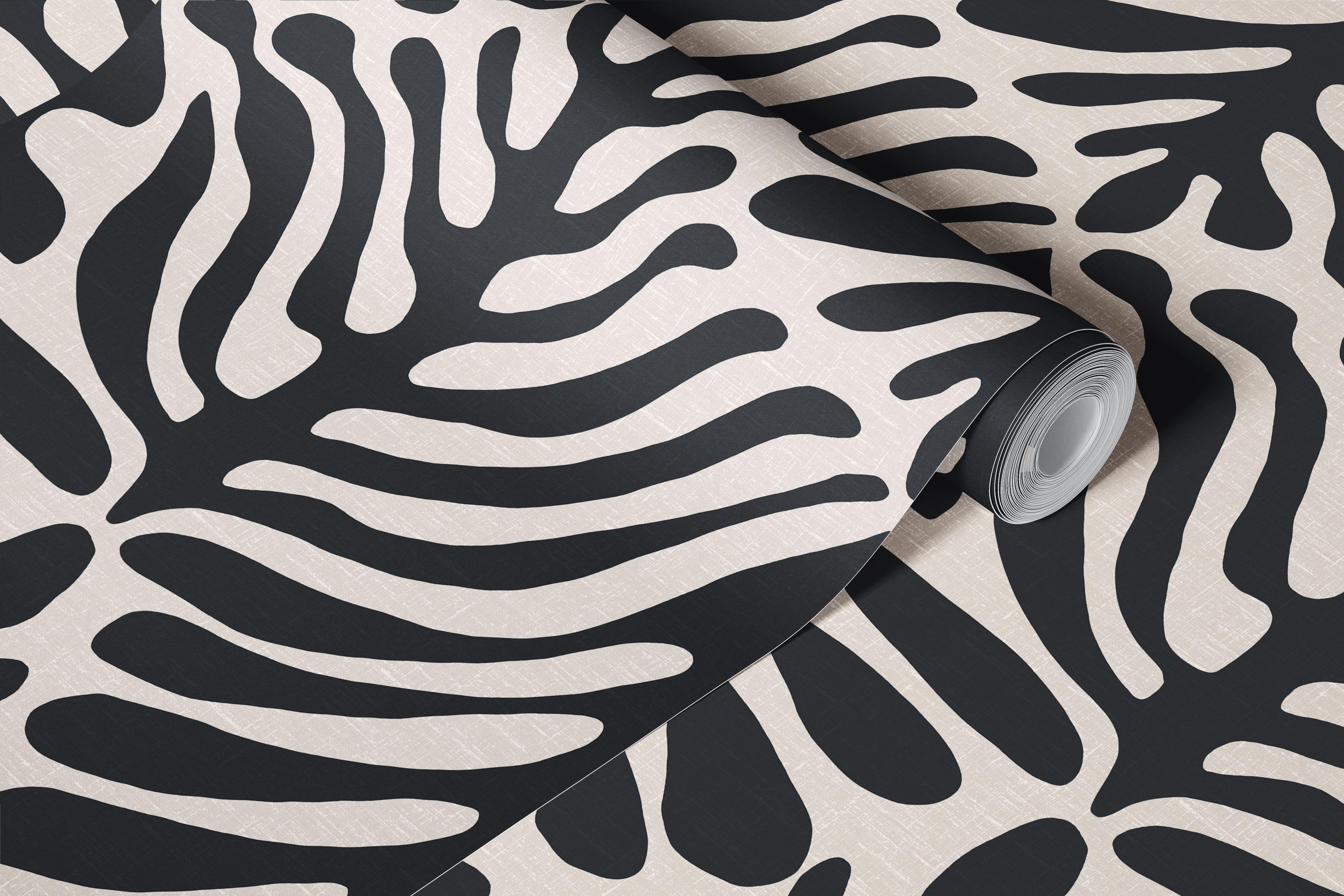 Monochrome leaf silhouette wallpaper in black and white