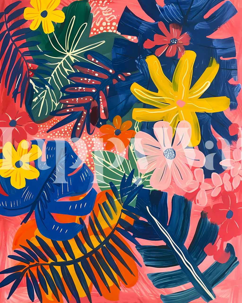 Vibrant Floral Jungle-tapet i et rom
