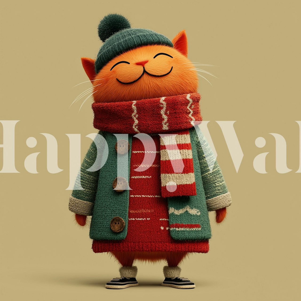 Tapeta Cozy Cat Winter Chic w aranżacji pokoju