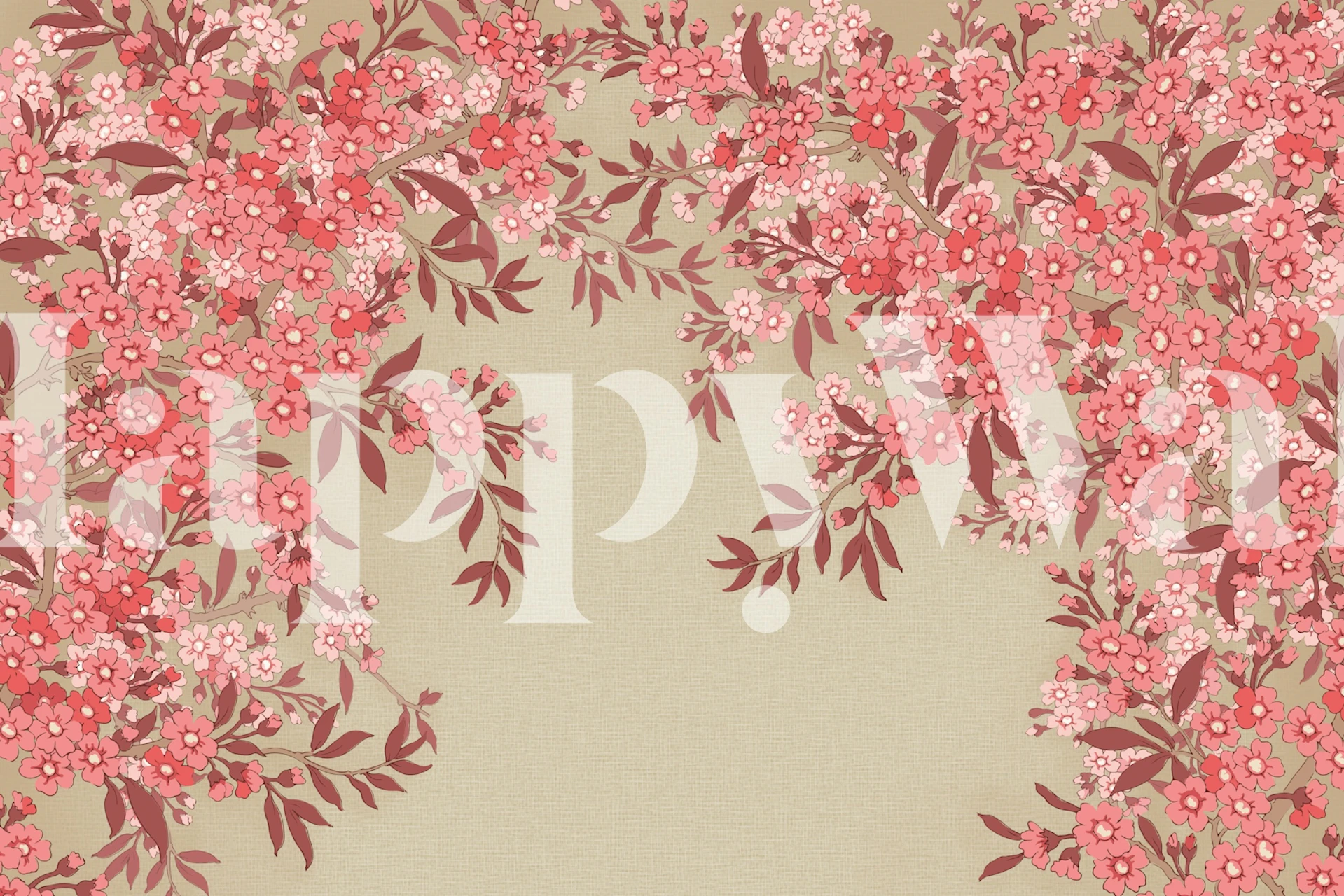 Pink floral blossoms with green leaves wallpaper
