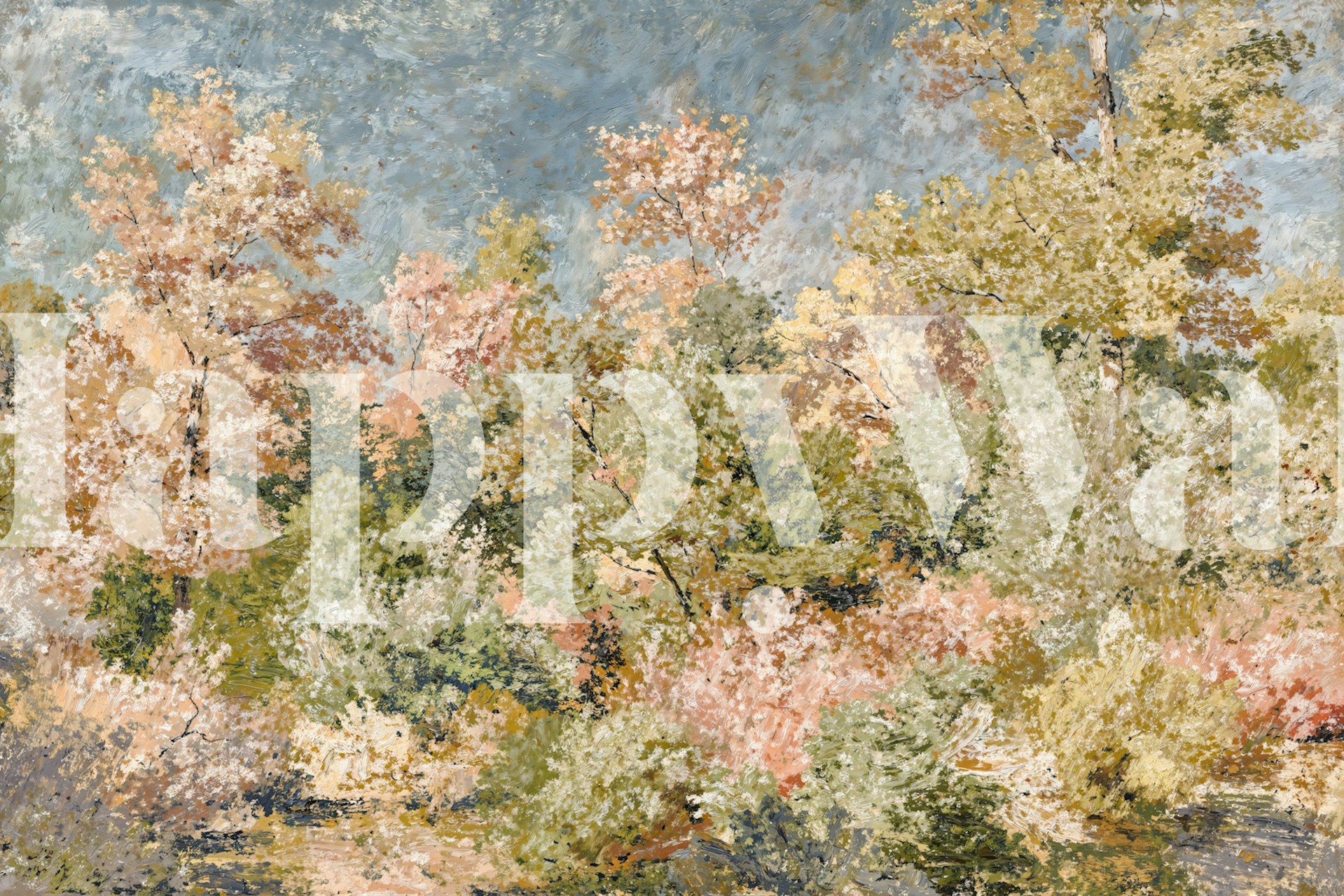 Tranquil floral garden scene with pastel colors wallpaper