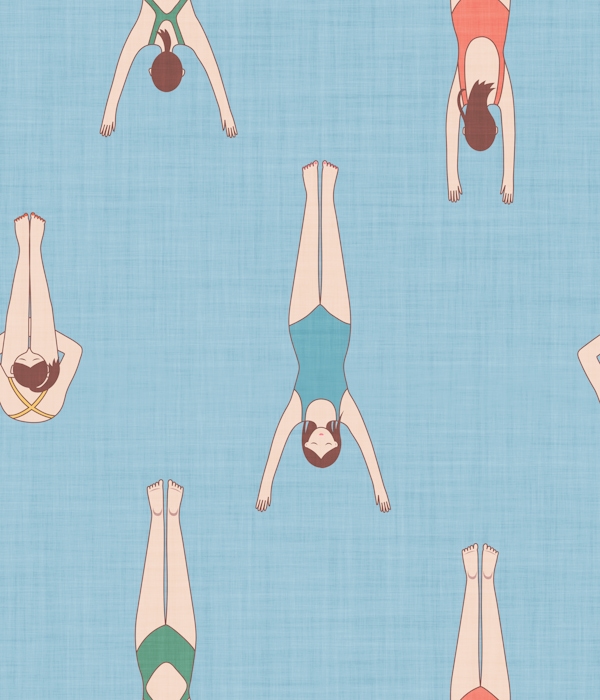 Retro high diving women - summer swim blue