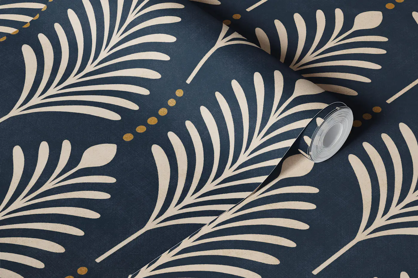 art deco vertical leaves - midnight blue wallpaper roll