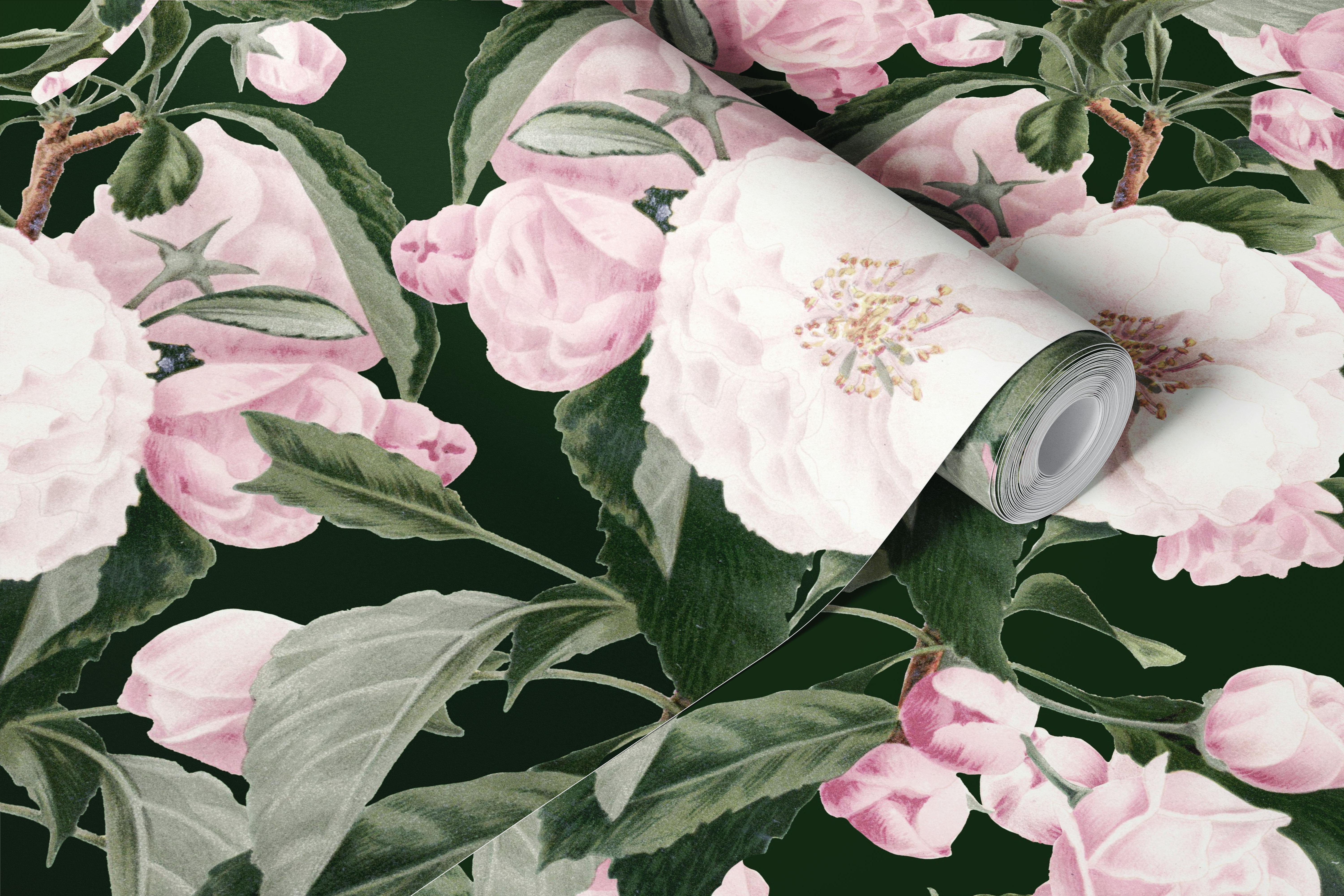 Romantic Bloom Haven floral wallpaper in a room