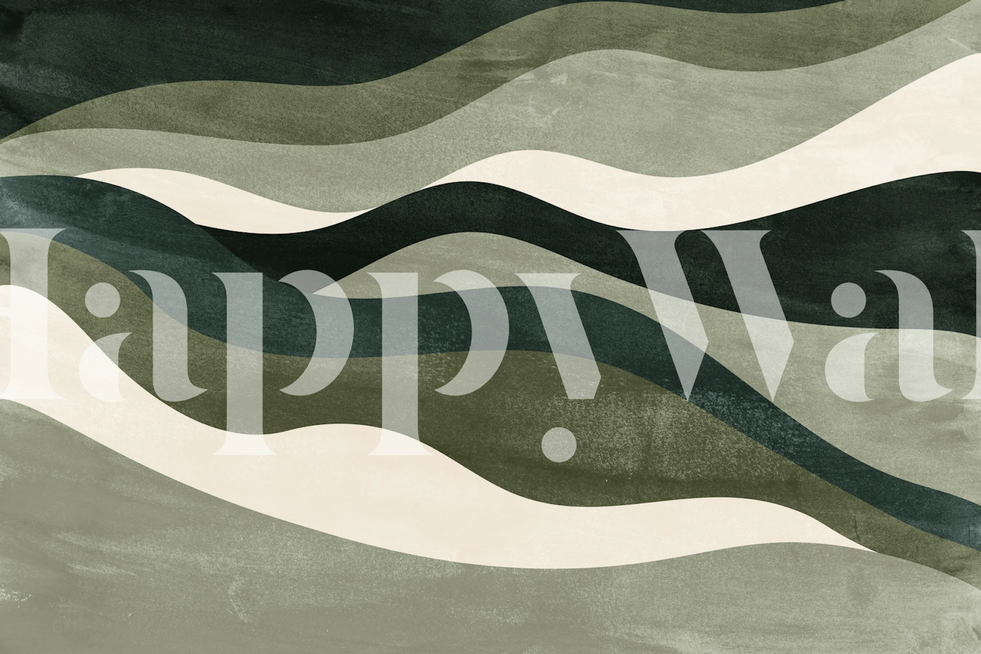 Abstract Green Waves wallpaper in a room