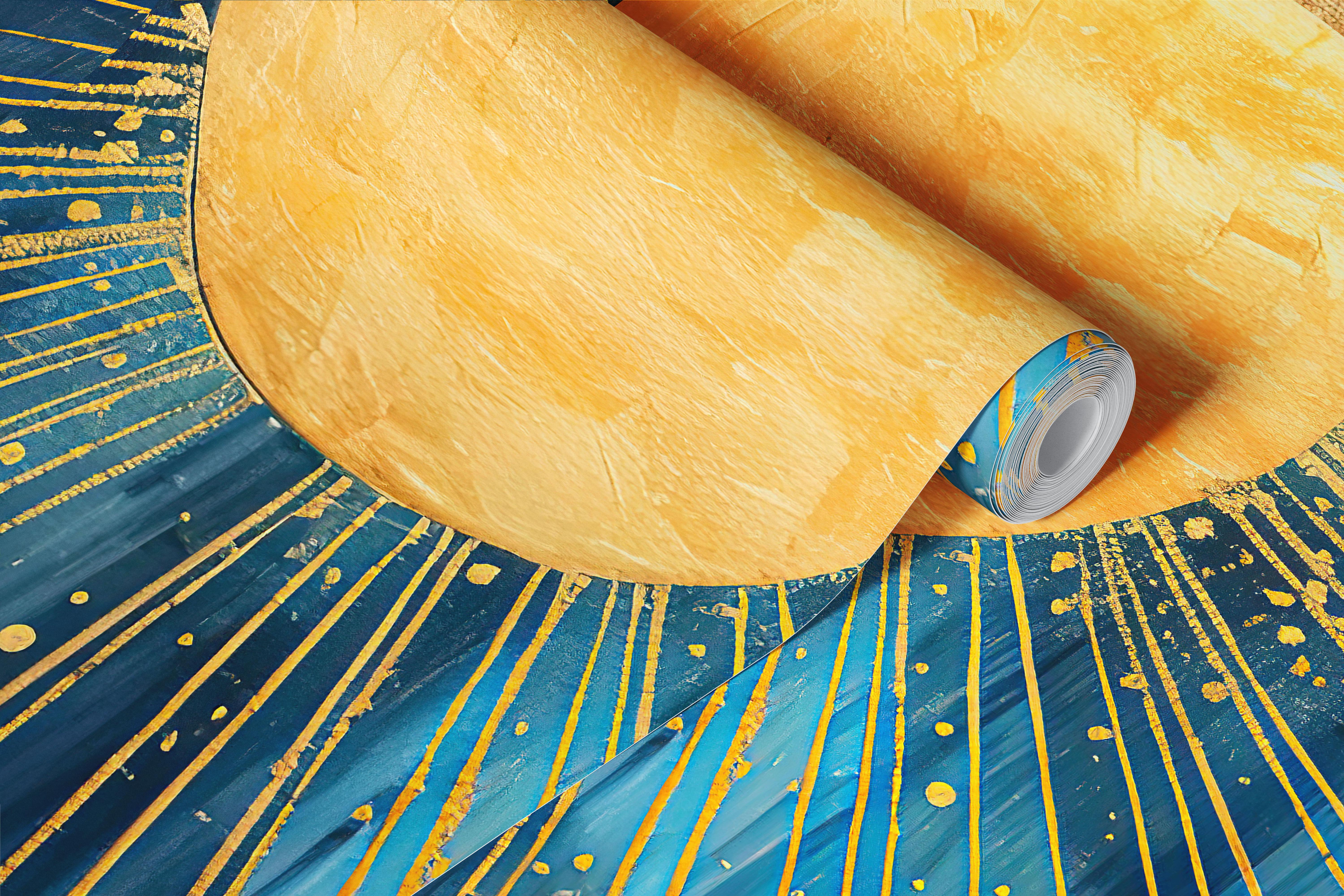 Golden sunburst wallpaper in a room