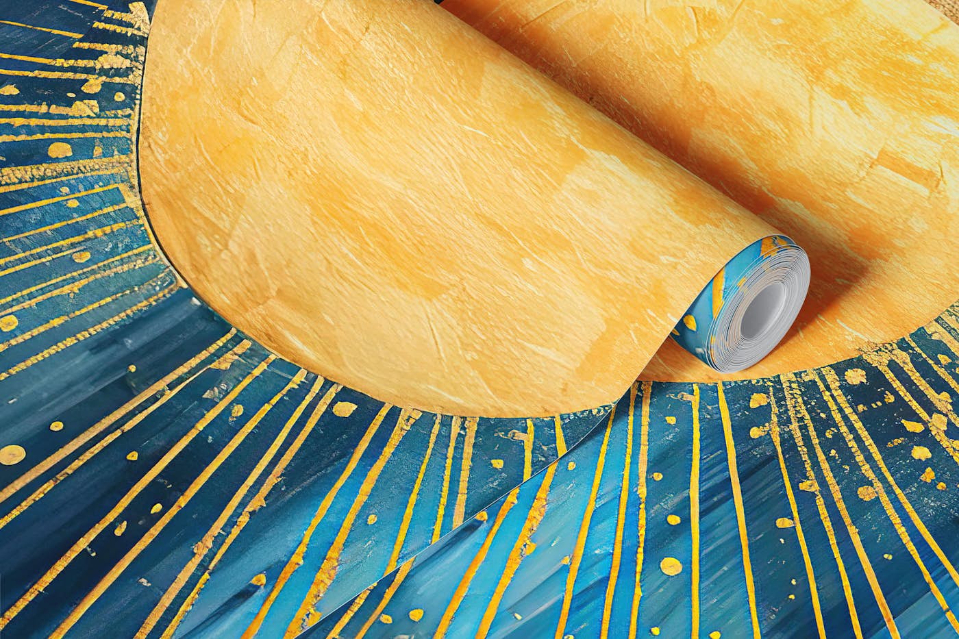 Golden Sunburst Over Midnight Blue wallpaper roll