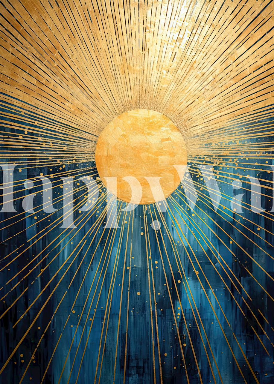 Golden sunburst wallpaper in a room