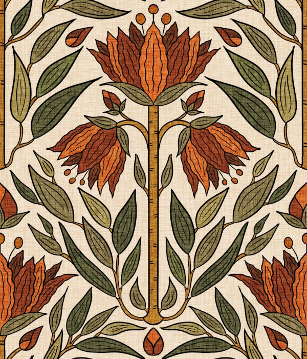 Botanical Tapestry in Burnt Sienna & Olive