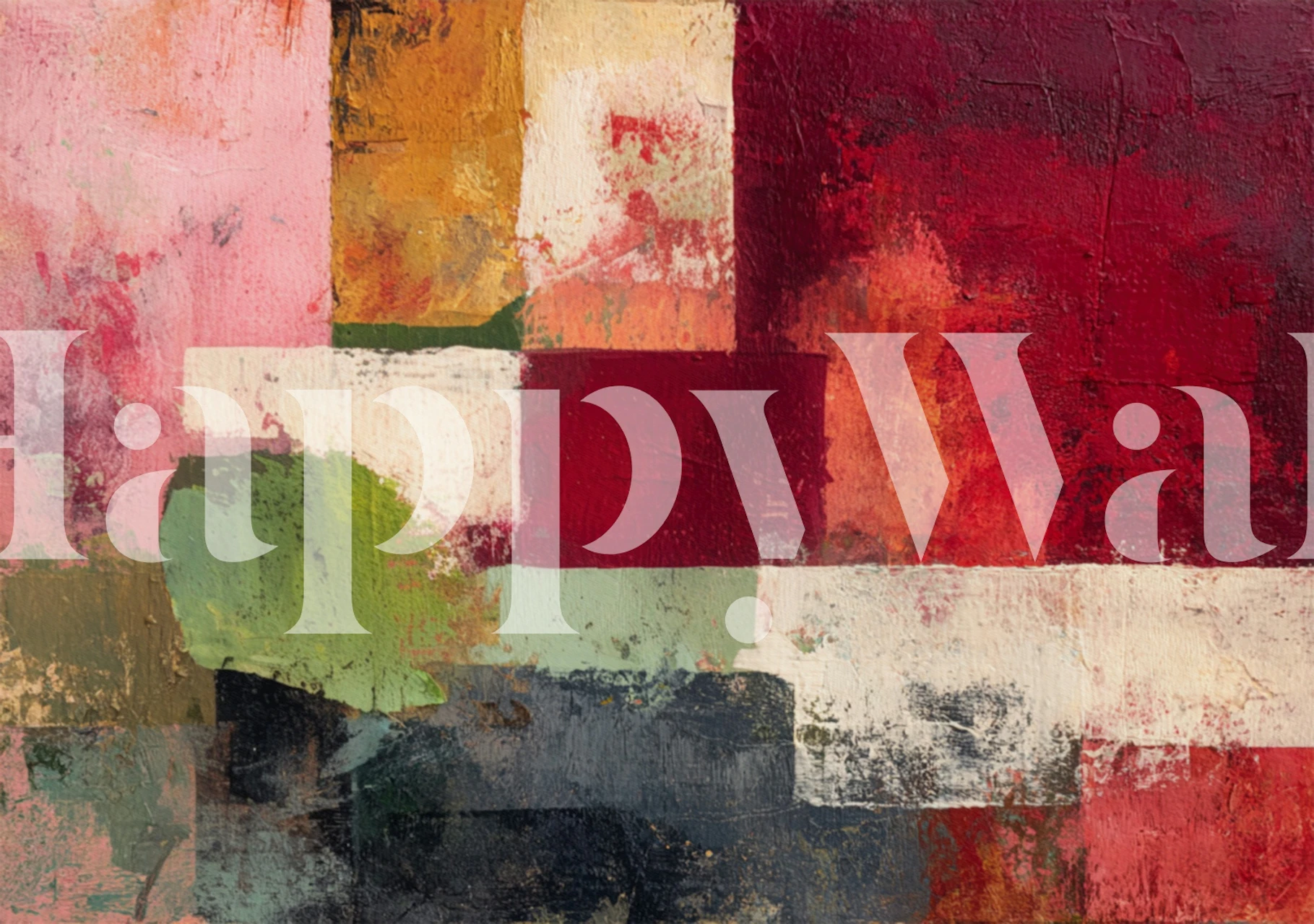 Abstract brush strokes in burgundy, pink, green, white, and black wallpaper