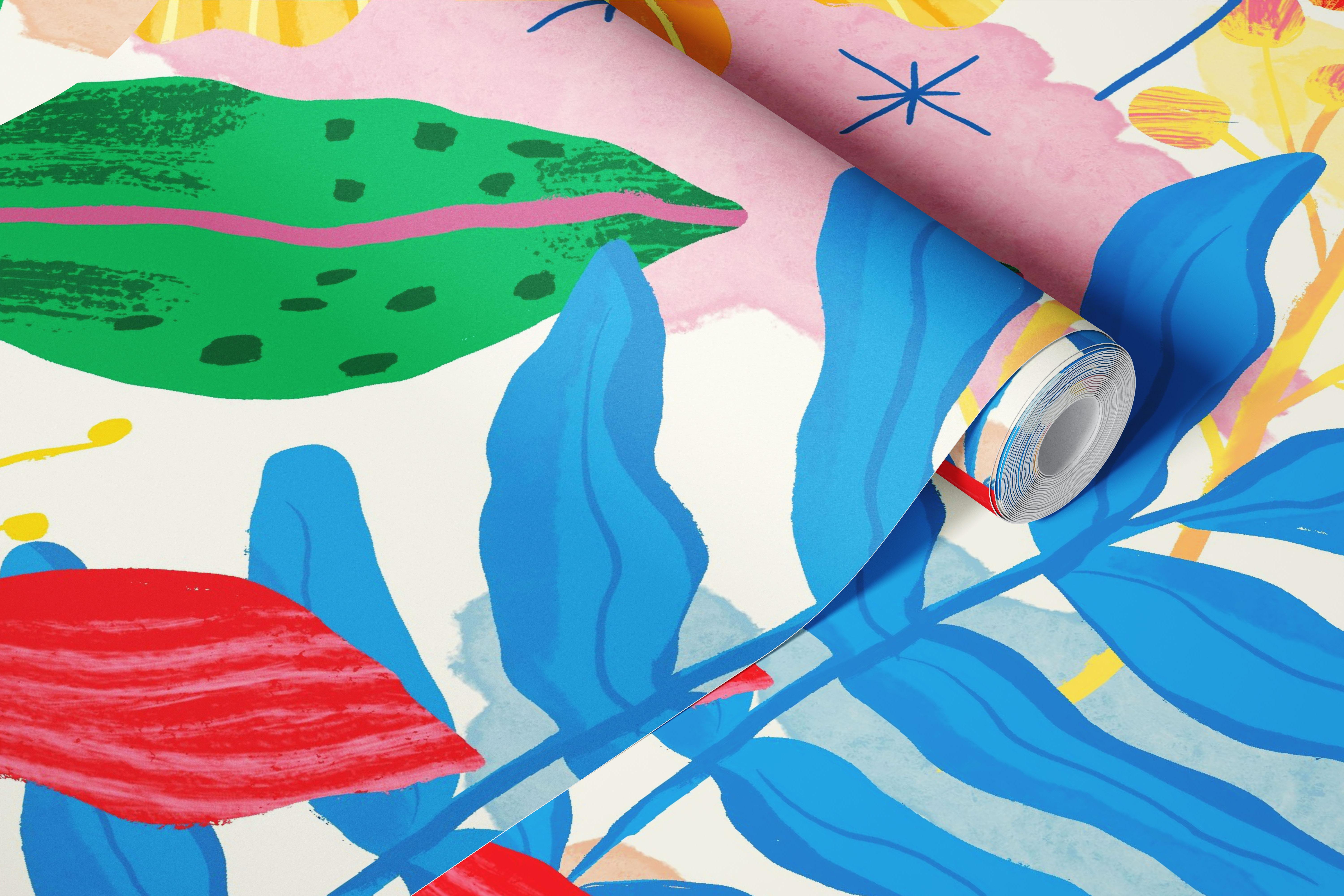 Papel de parede Colorful Bloom Symphony em um quarto