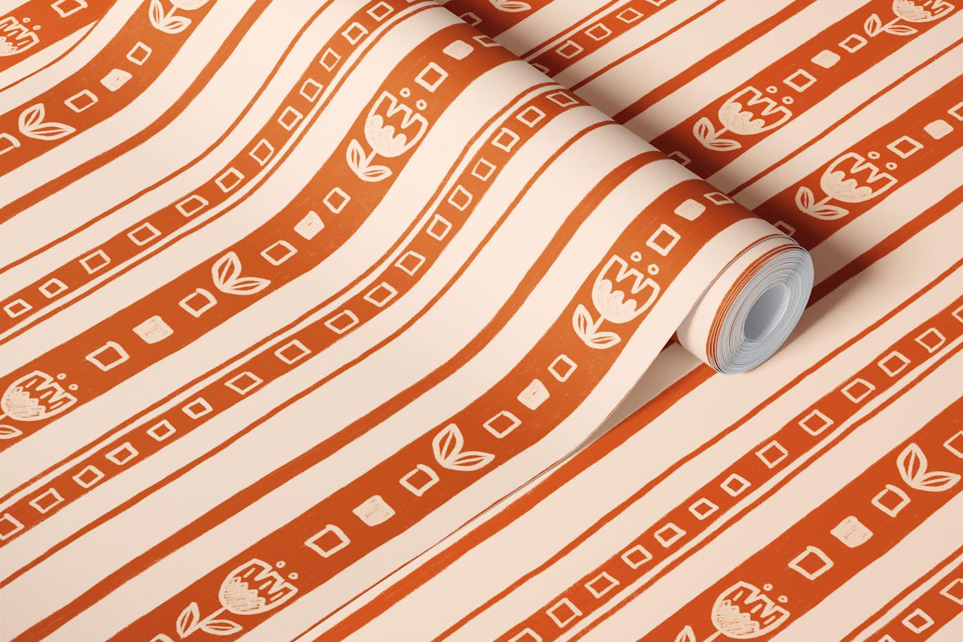 Retro Tulip Stripes Terracotta Chic wallpaper roll