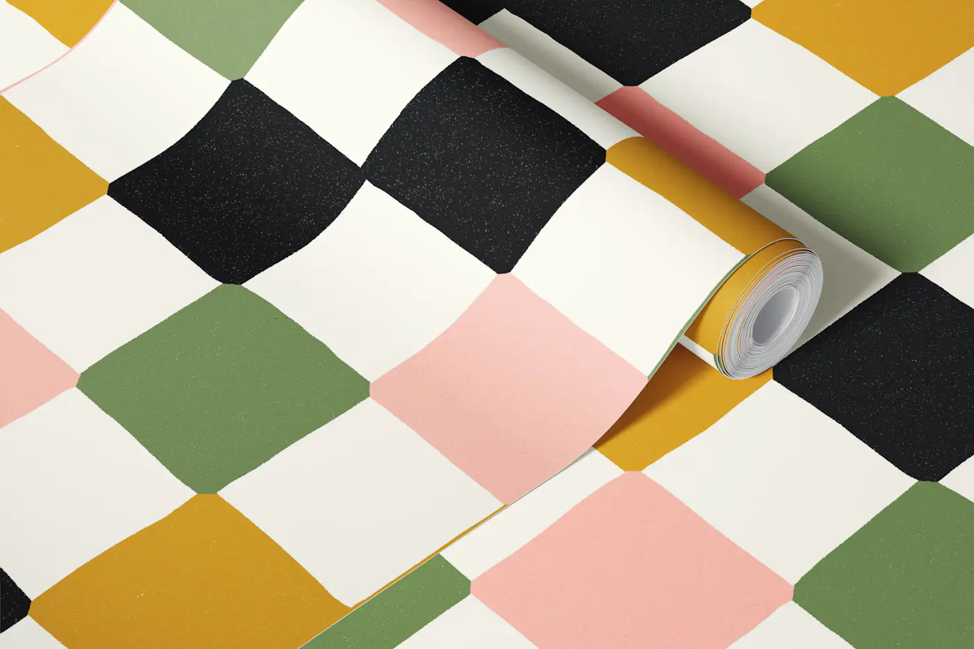Modern Checkerboard Pastel Blocks wallpaper roll