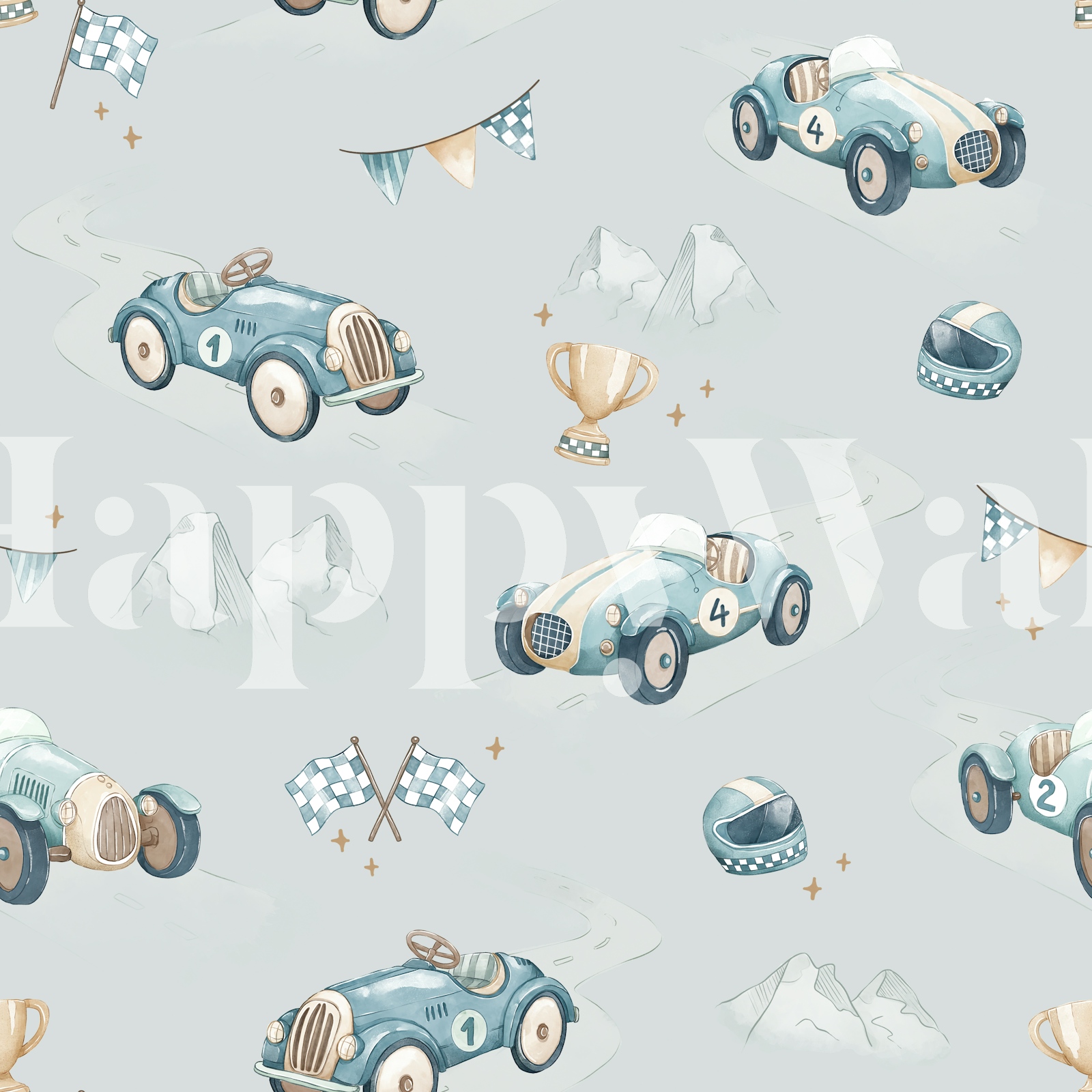 Blue Race Car Kids Wallpaper
