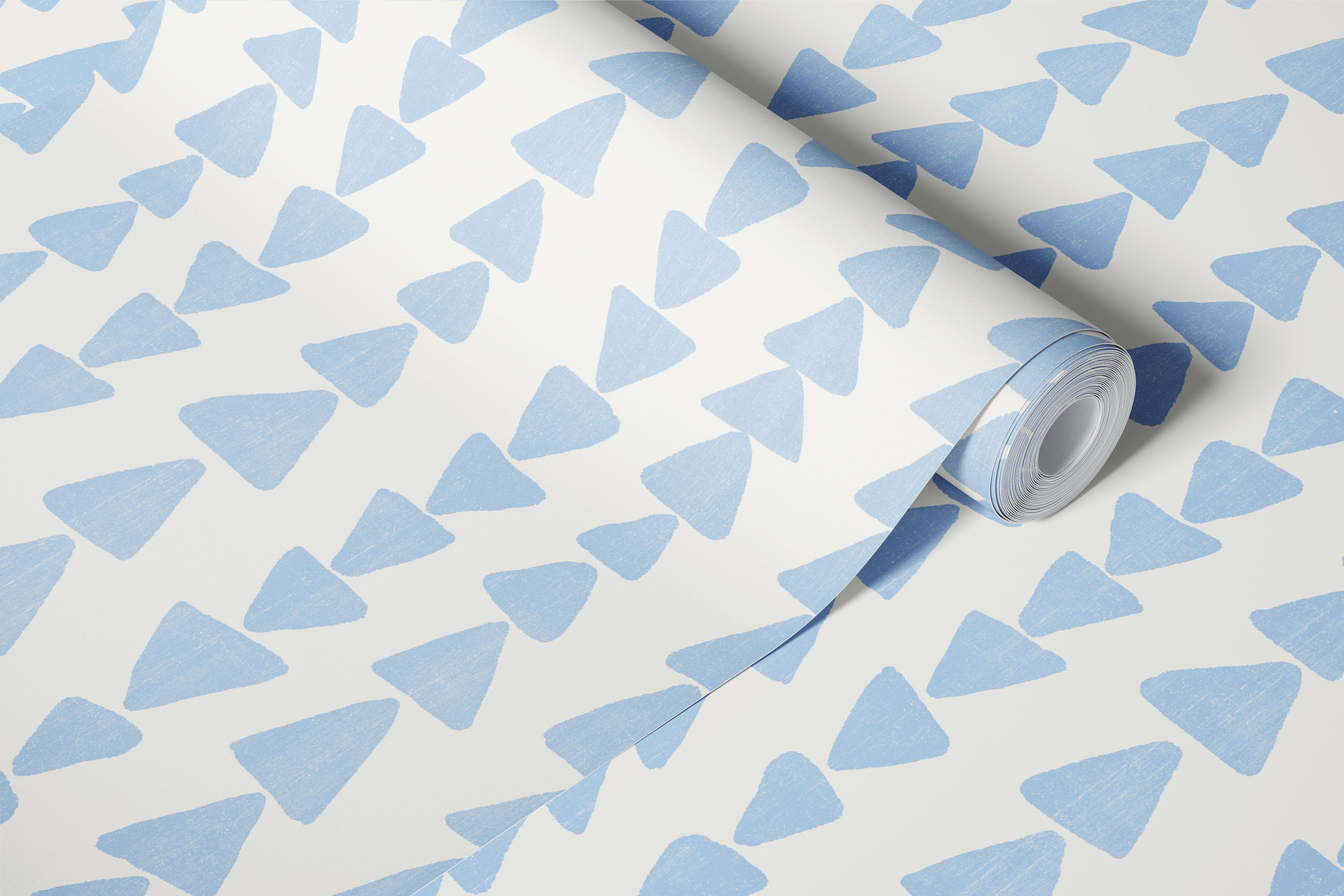 Cool blue geometric triangles wallpaper in a room