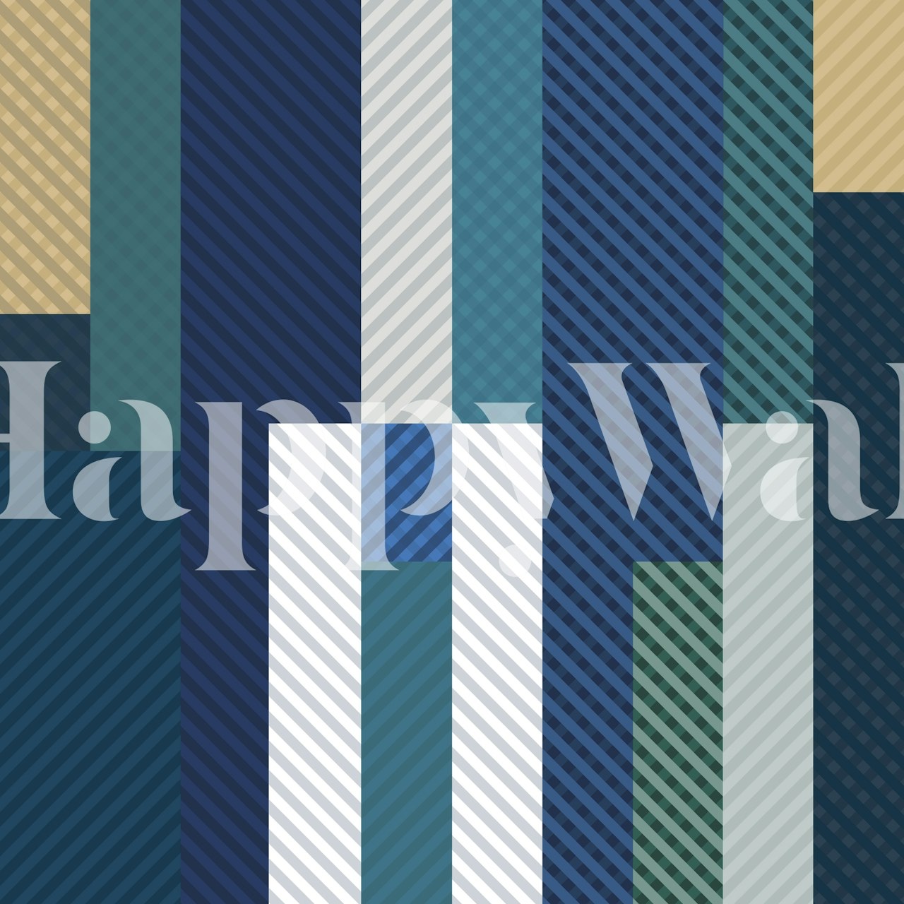 Geometric striped wallpaper in blue, green, and beige tones