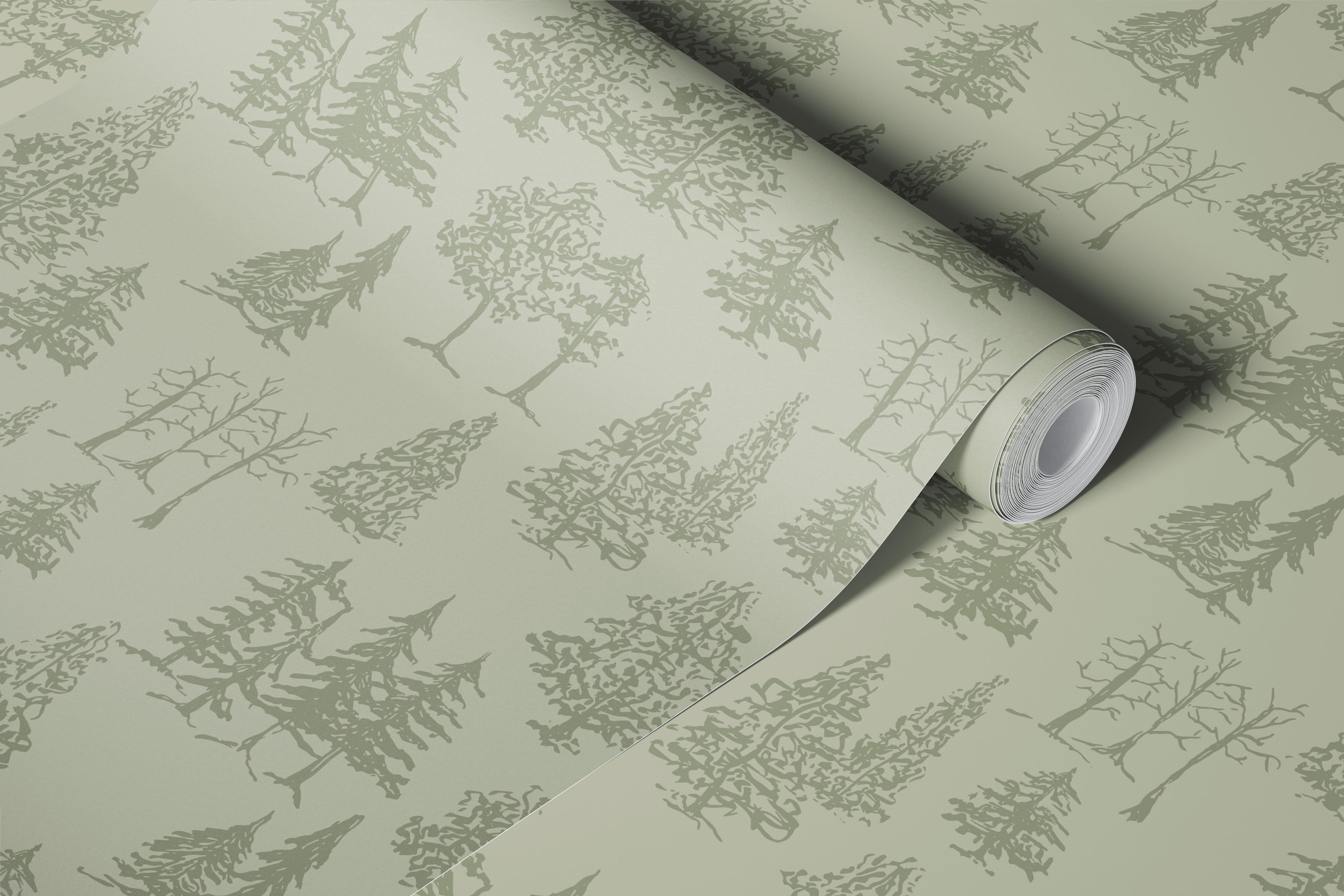 Green forest pattern with trees and leaves wallpaper