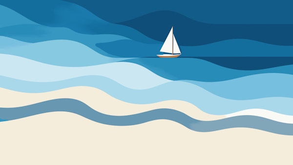 Coastal Summer Sailboat Layered Ocean Waves