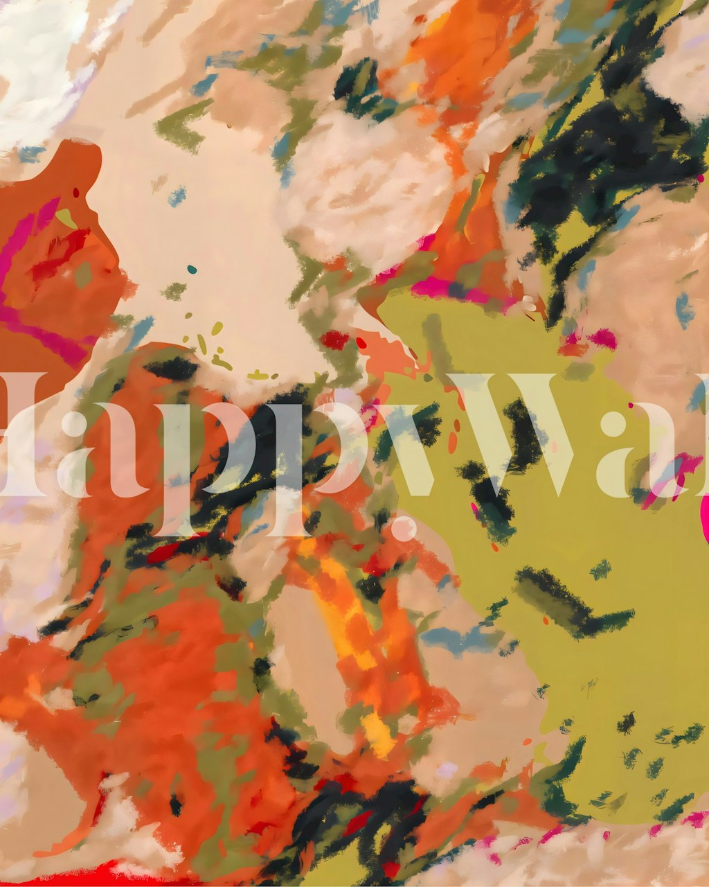 Colorful abstract shapes in orange, green, and pink wallpaper