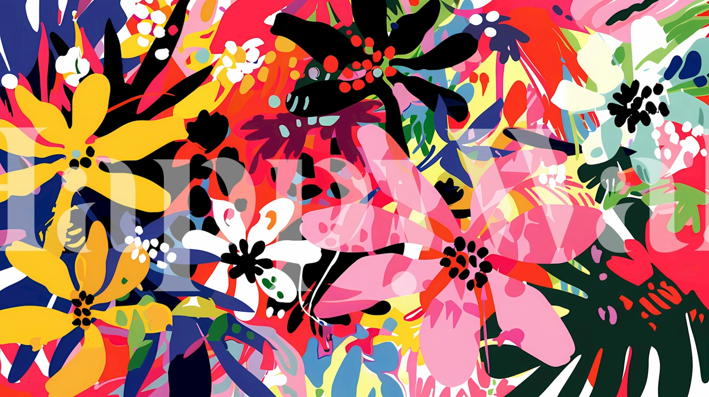 Tropical Flower Fiesta wallpaper in a room