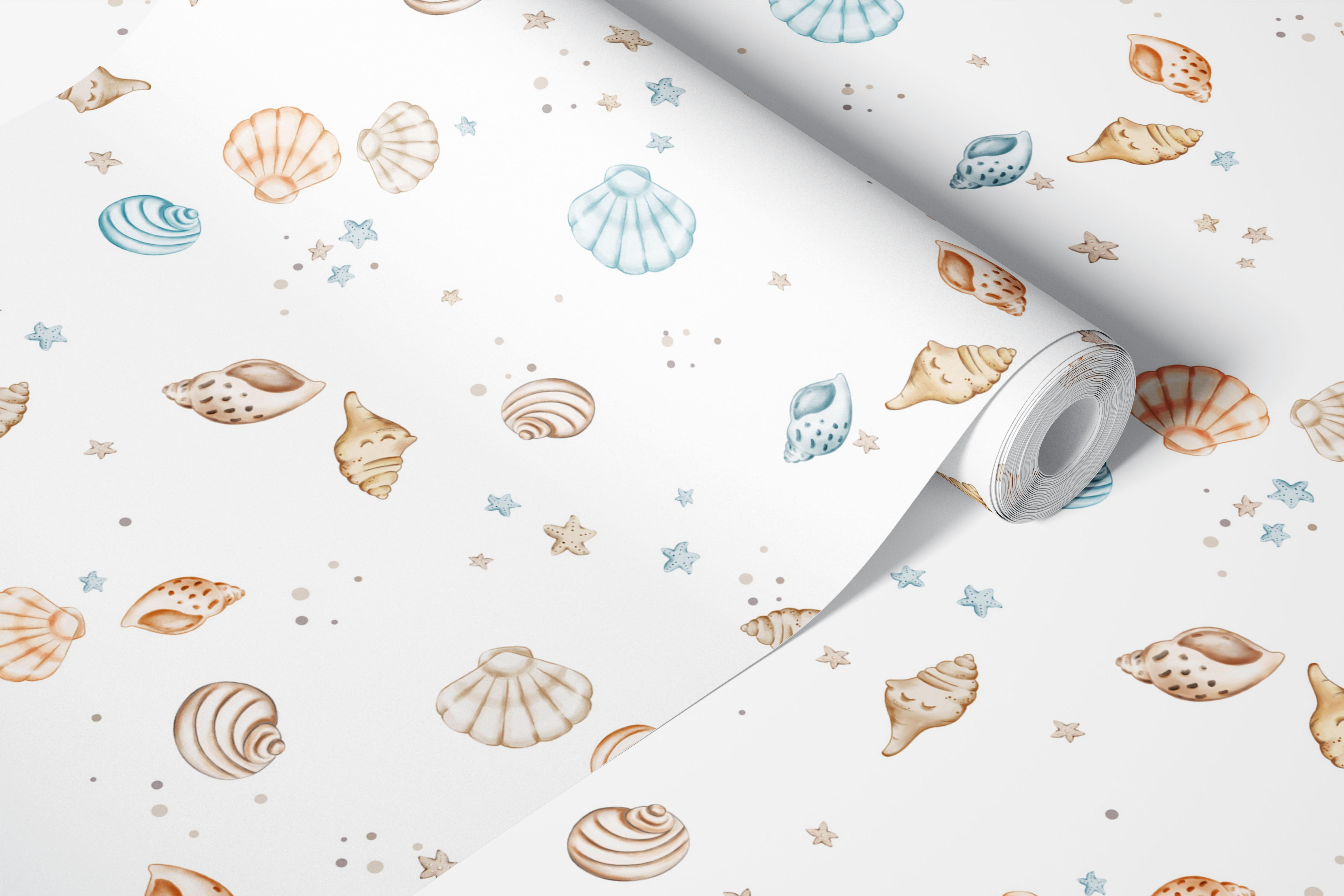 Seaside Shells Delight wallpaper in a room