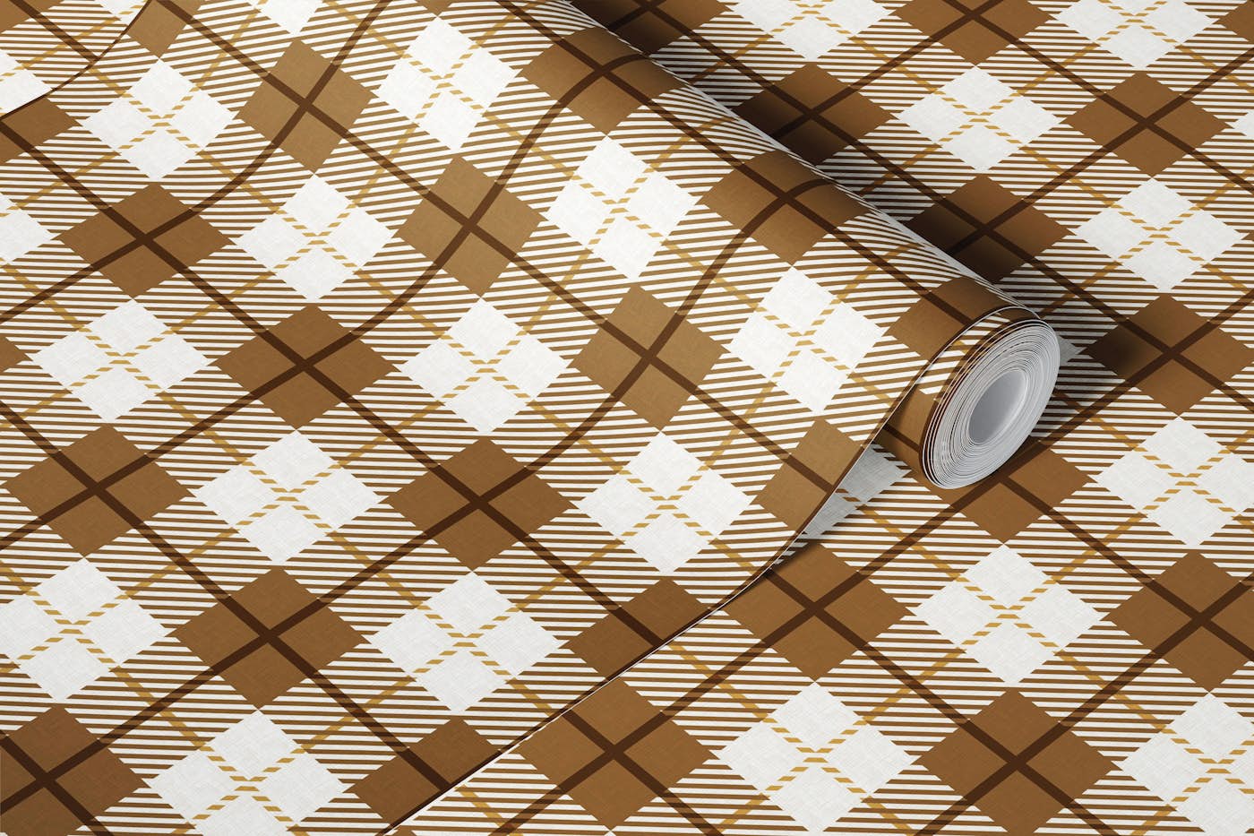 Cozy Chestnut Plaid on Woven Texture wallpaper roll