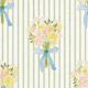 Vintage Floral bouquet stripes sage green