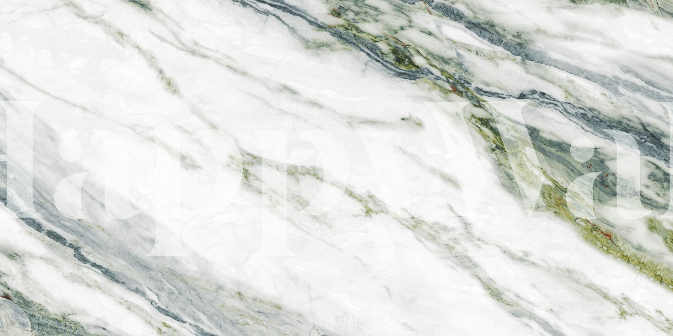Calacatta green marble patterned wallpaper with white and grey streaks