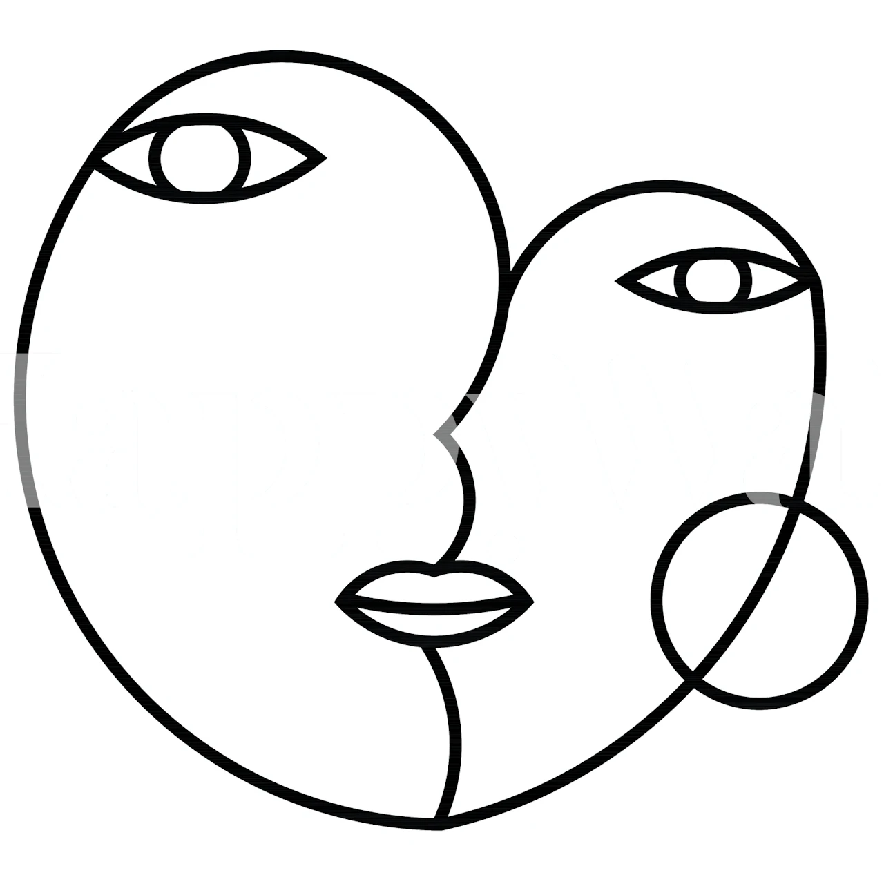 Abstract face wallpaper in a room