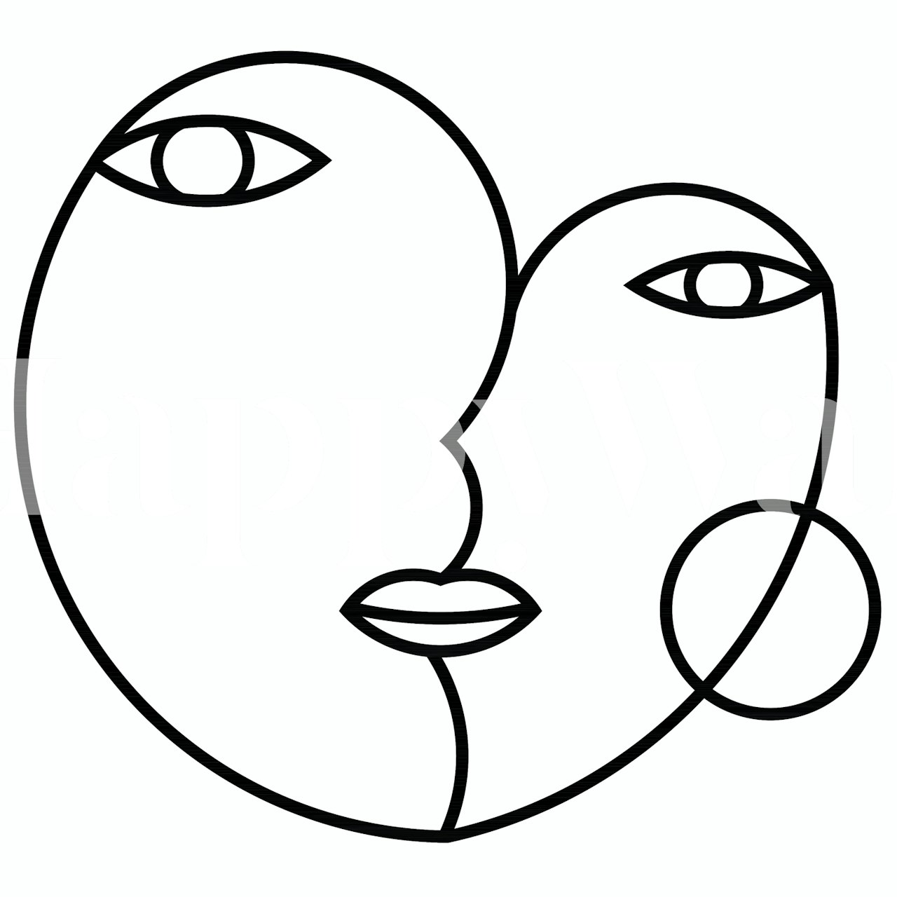 Abstract face wallpaper in a room