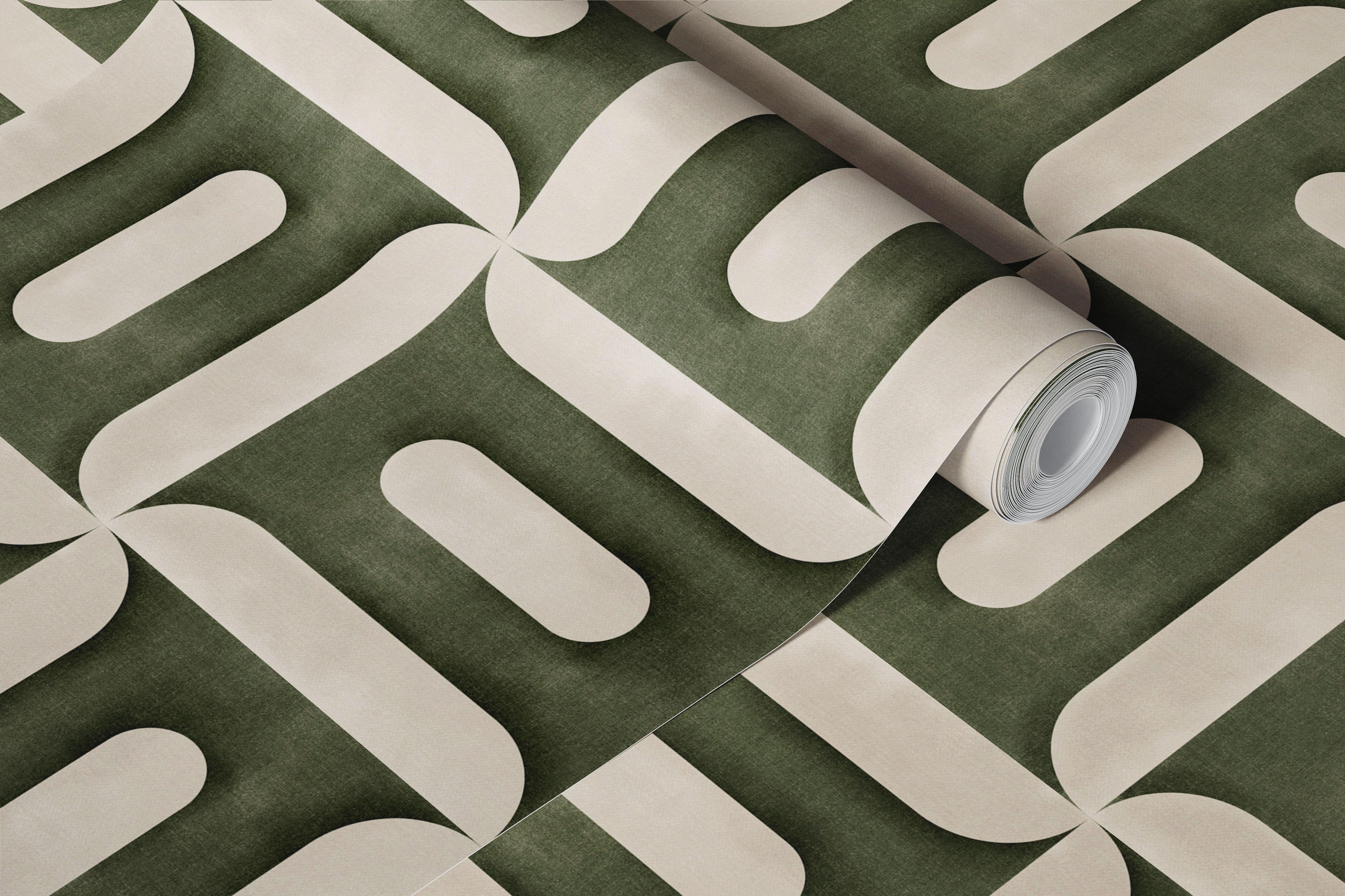 Geometric shapes in olive green and beige colors wallpaper