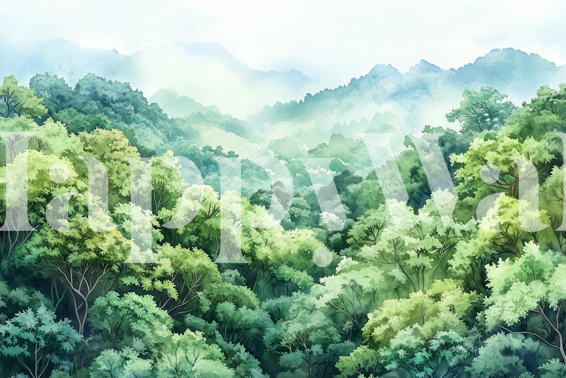 Carta da parati Misty Forest in una stanza