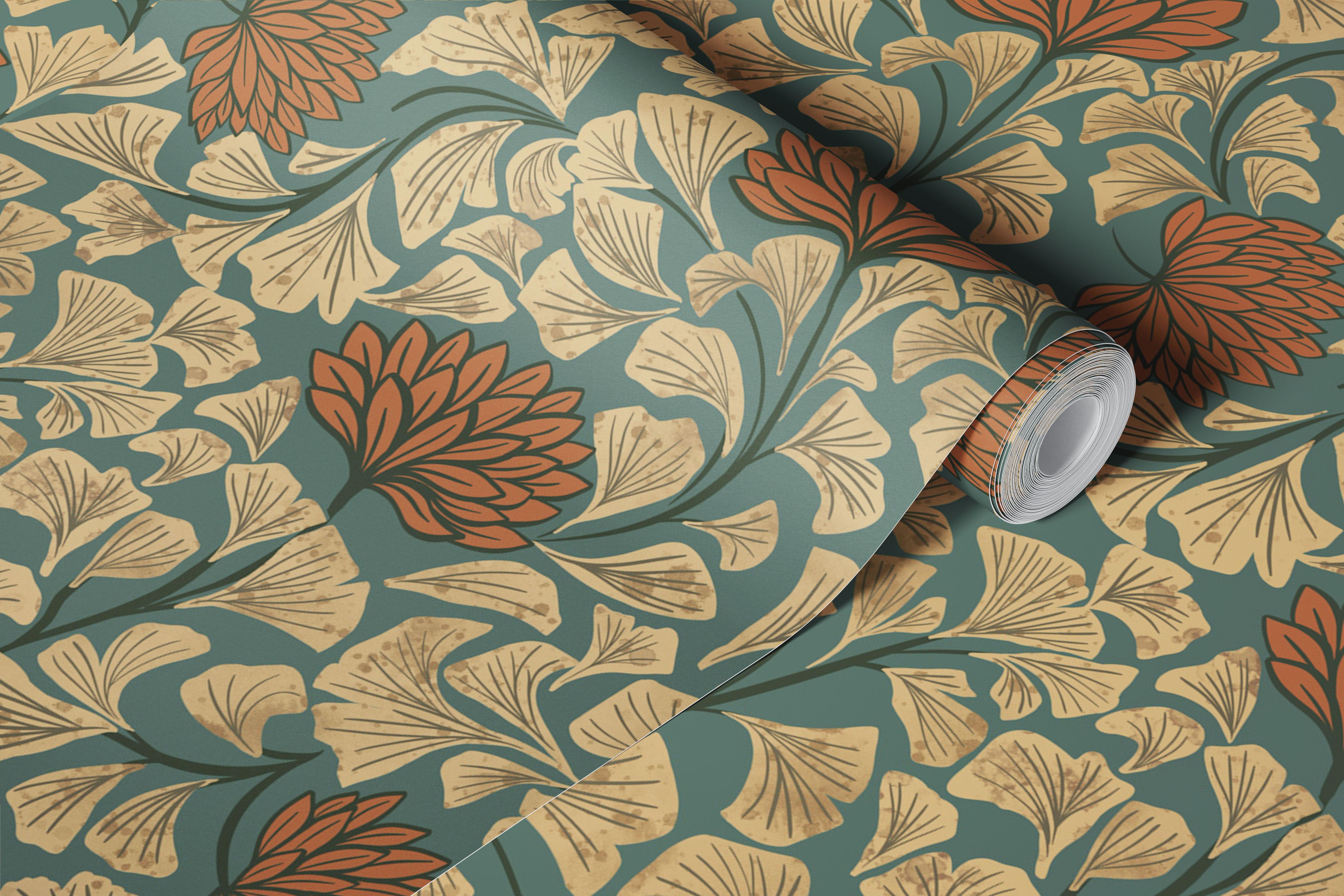 Floral wallpaper design in a living room