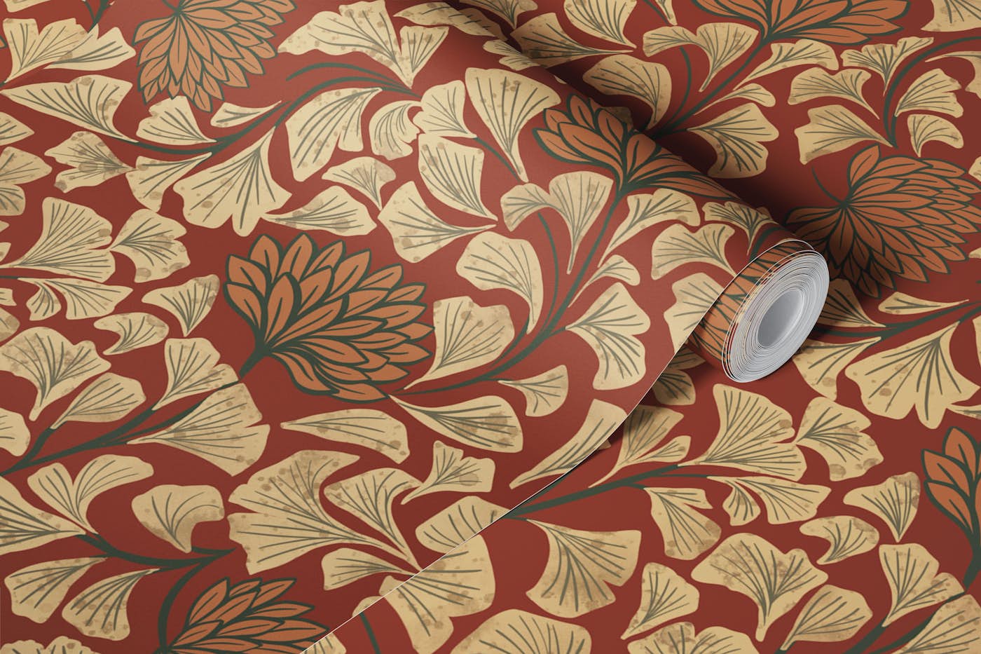 Dancing Blooms Clay Rust wallpaper roll