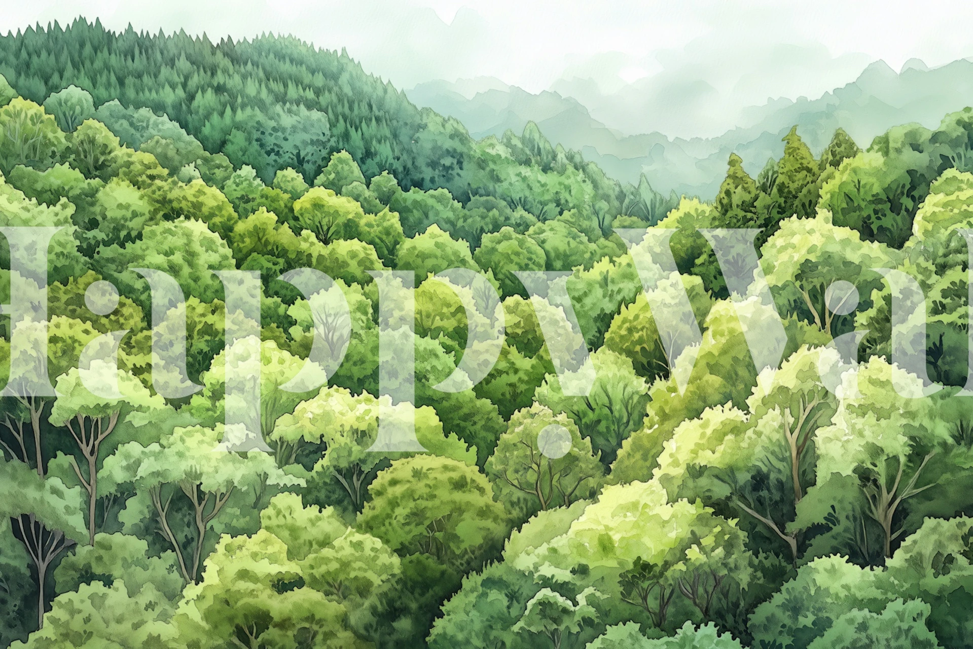 Üppiges grünes Tapetdesign in einem Raum