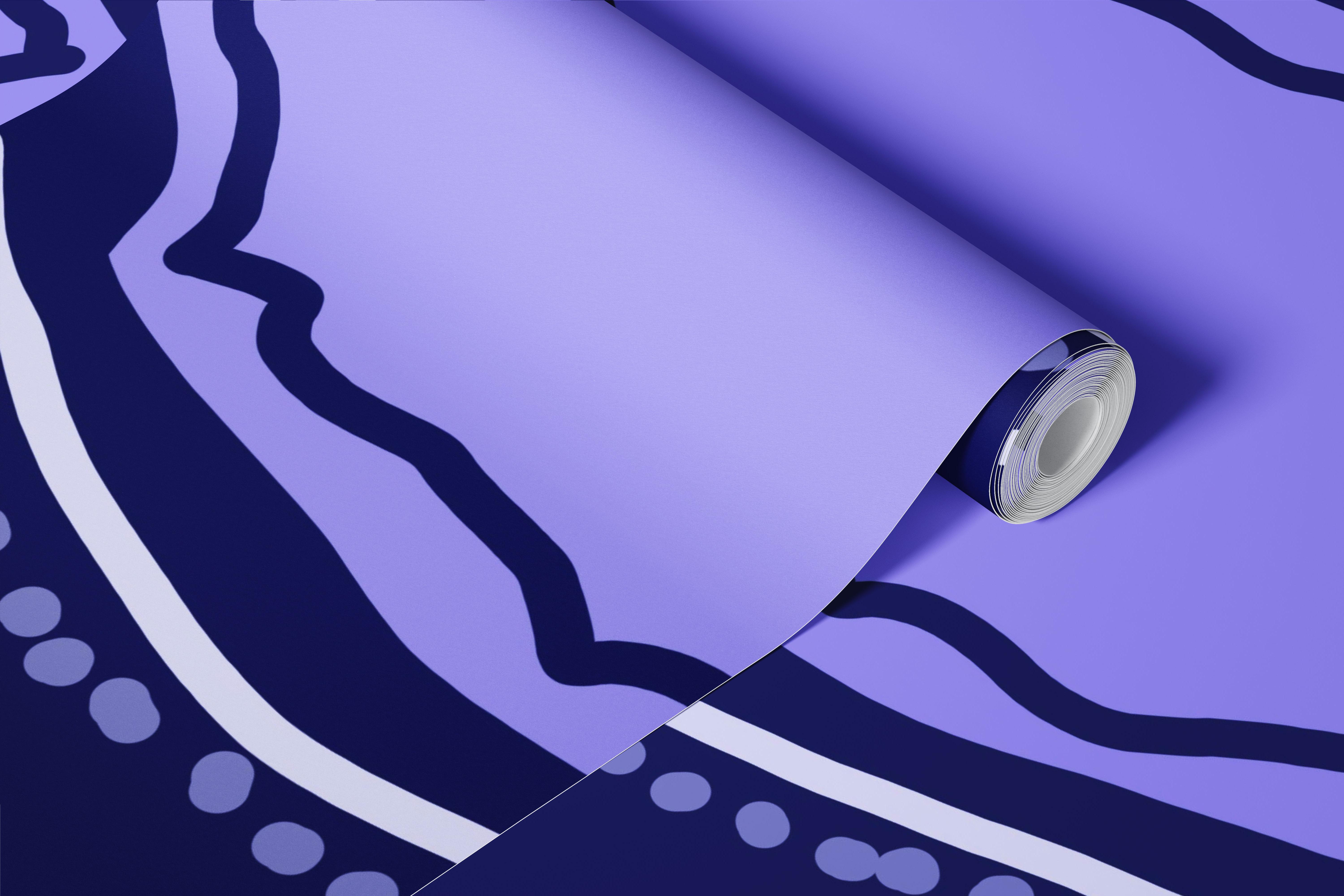 Abstract patchwork design in indigo blue and violet wallpaper