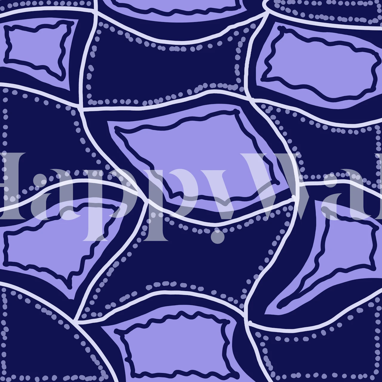 Abstract patchwork design in indigo blue and violet wallpaper