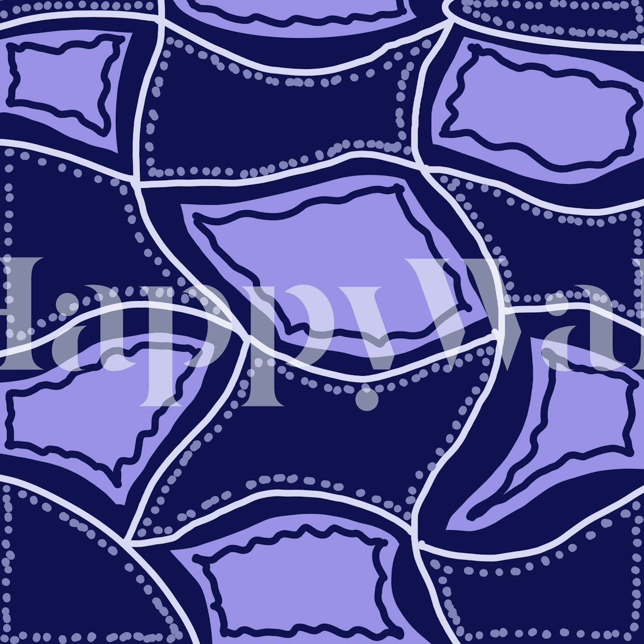 Abstract patchwork design in indigo blue and violet wallpaper